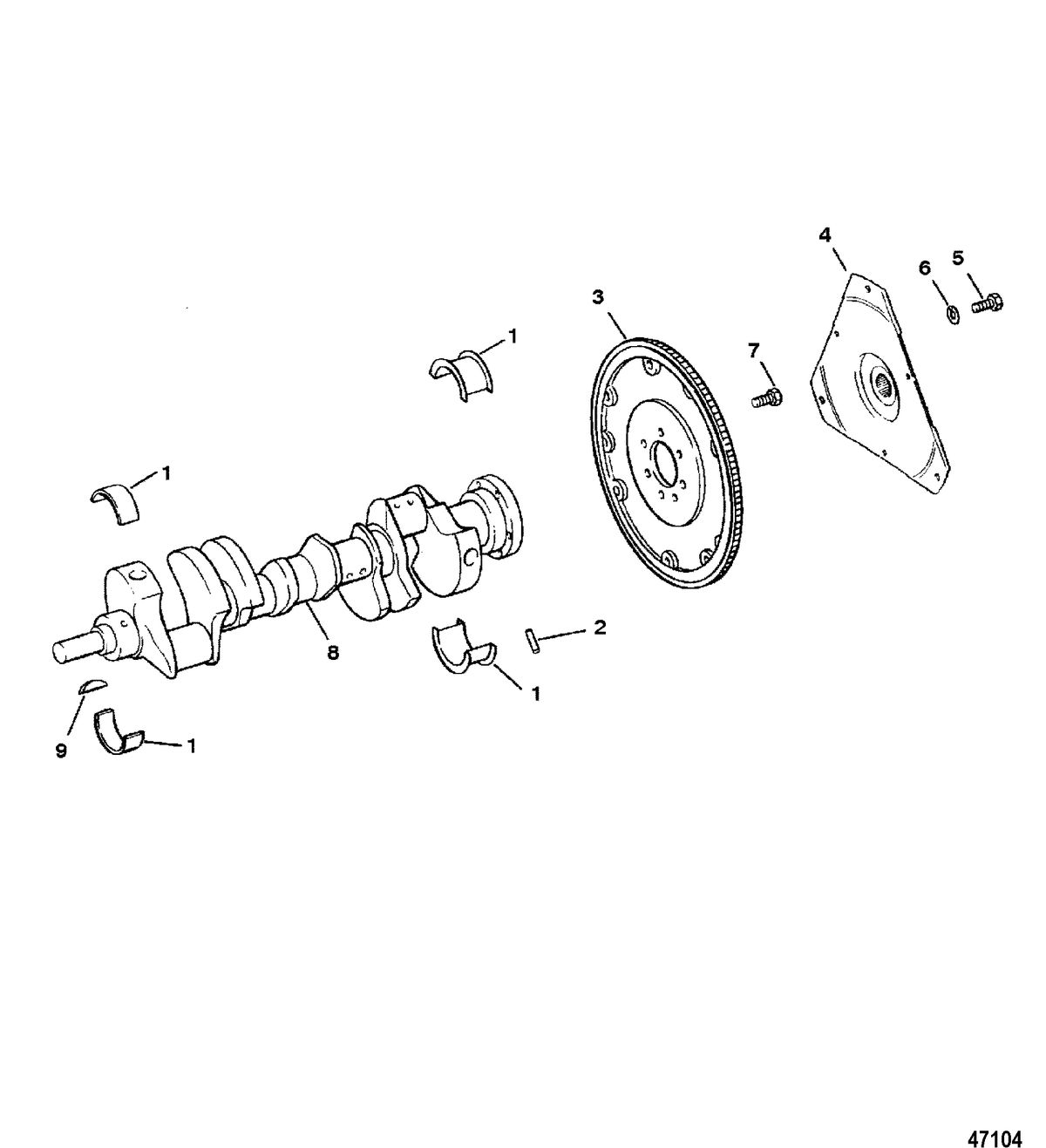 MERCRUISER 5.7L 2BBL COMP SKI ENGINE CRANKSHAFT AND FLYWHEEL