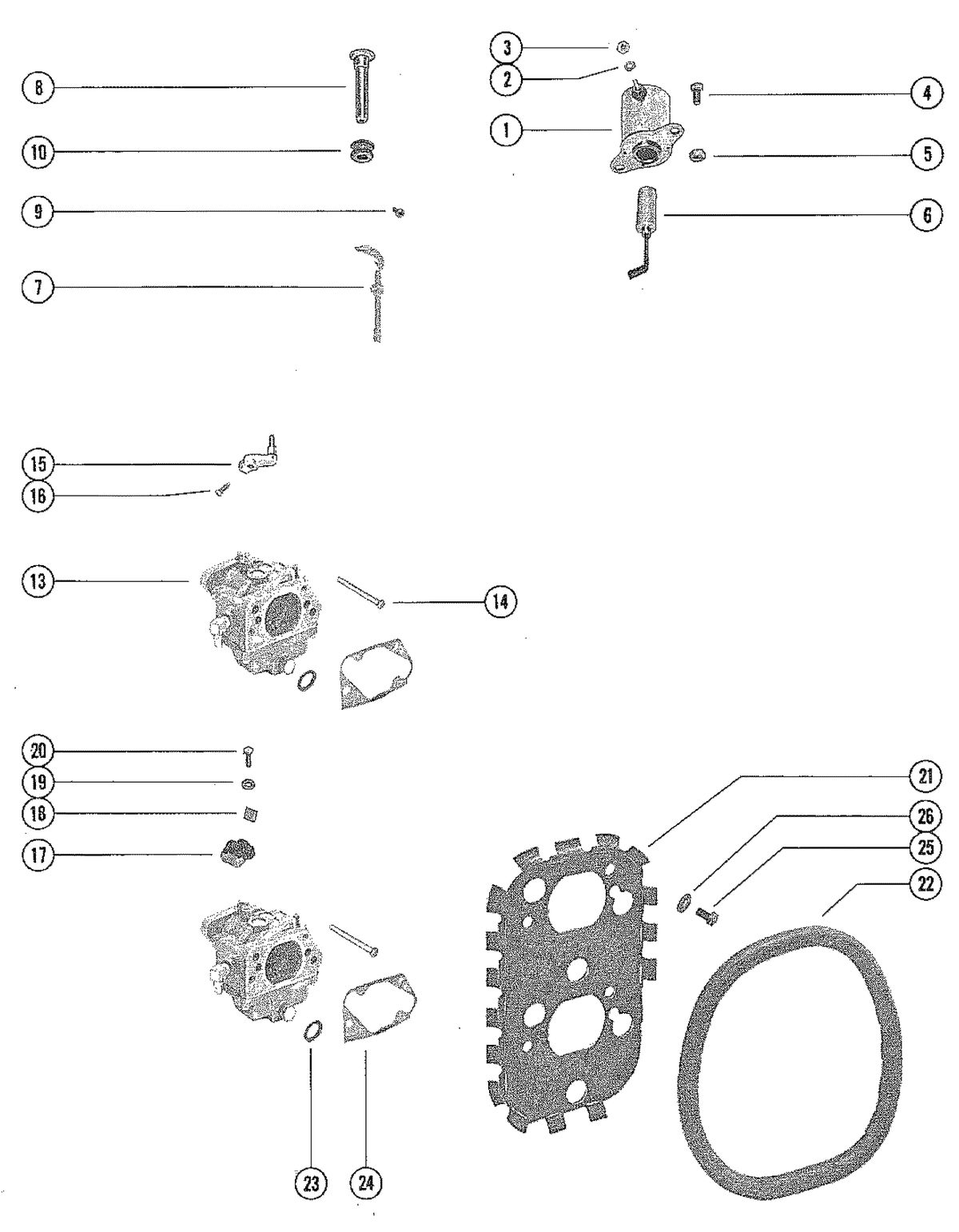 MERCURY MERC 70 (3 CYLINDER) CARBURETOR LINKAGE AND CHOKE SOLENOID