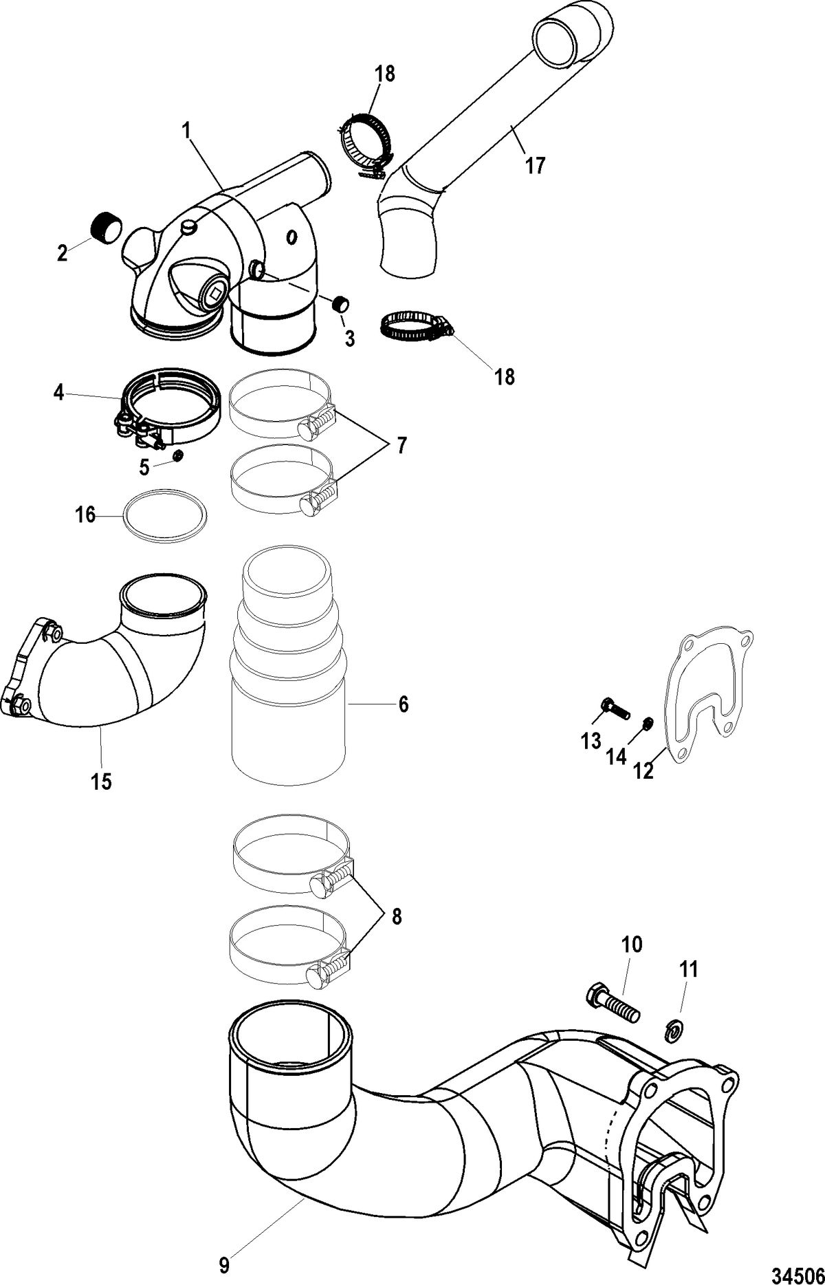 MERCRUISER 2.0L I4 115-130HP DIESEL Exhaust Components, Sterndrive