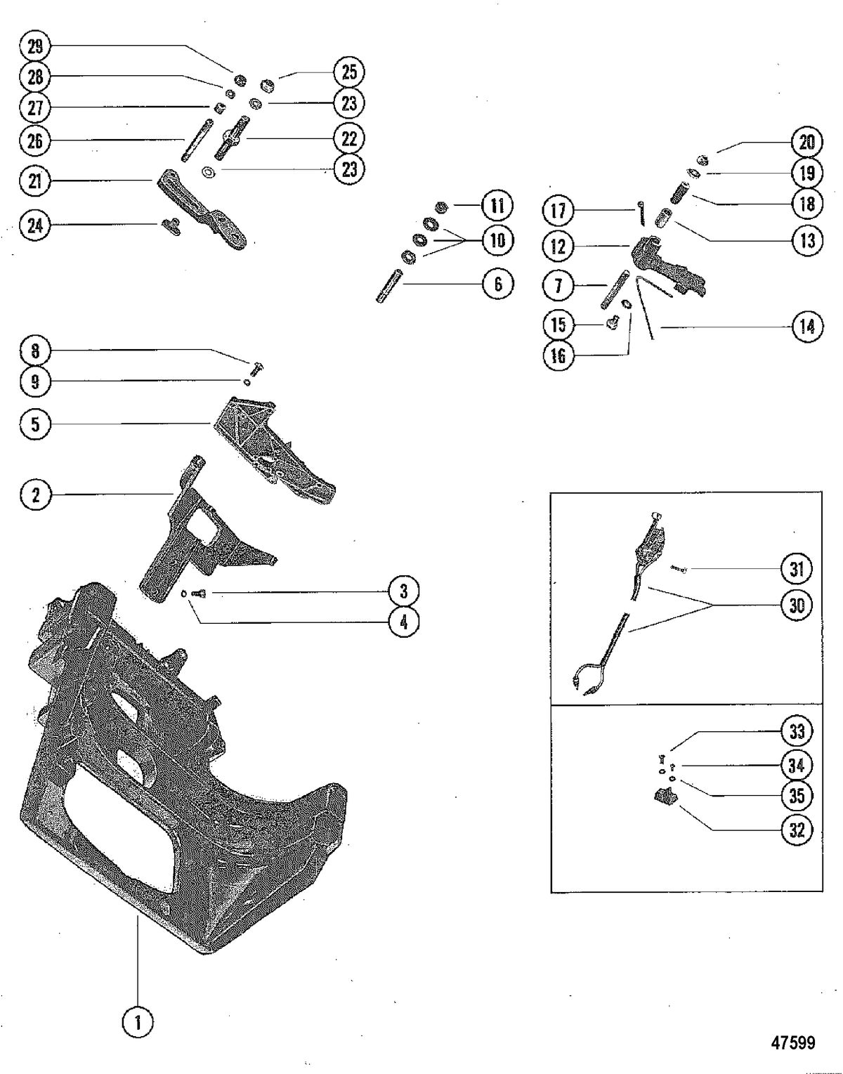 MERCRUISER 470 STERN DRIVE TRANSOM PLATE AND SHIFT LEVER