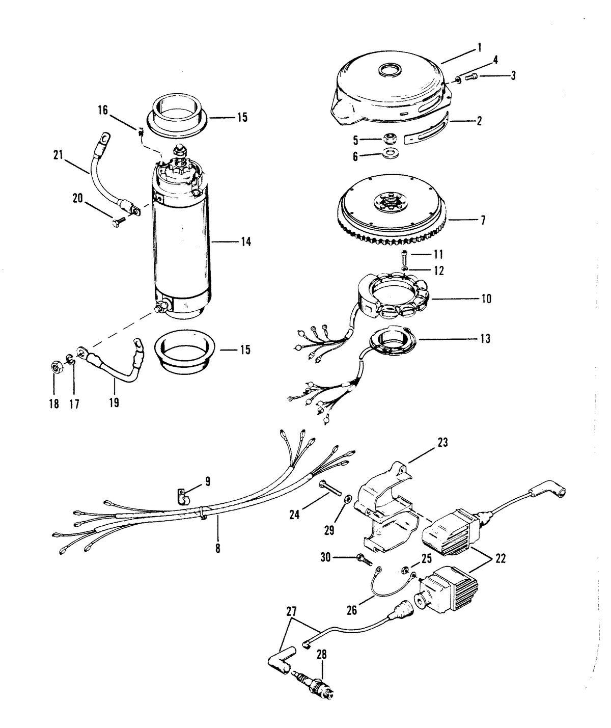 RACE OUTBOARD XR-2 / MAGNUM FLYWHEEL, STARTER MOTOR AND IGNITION COILS