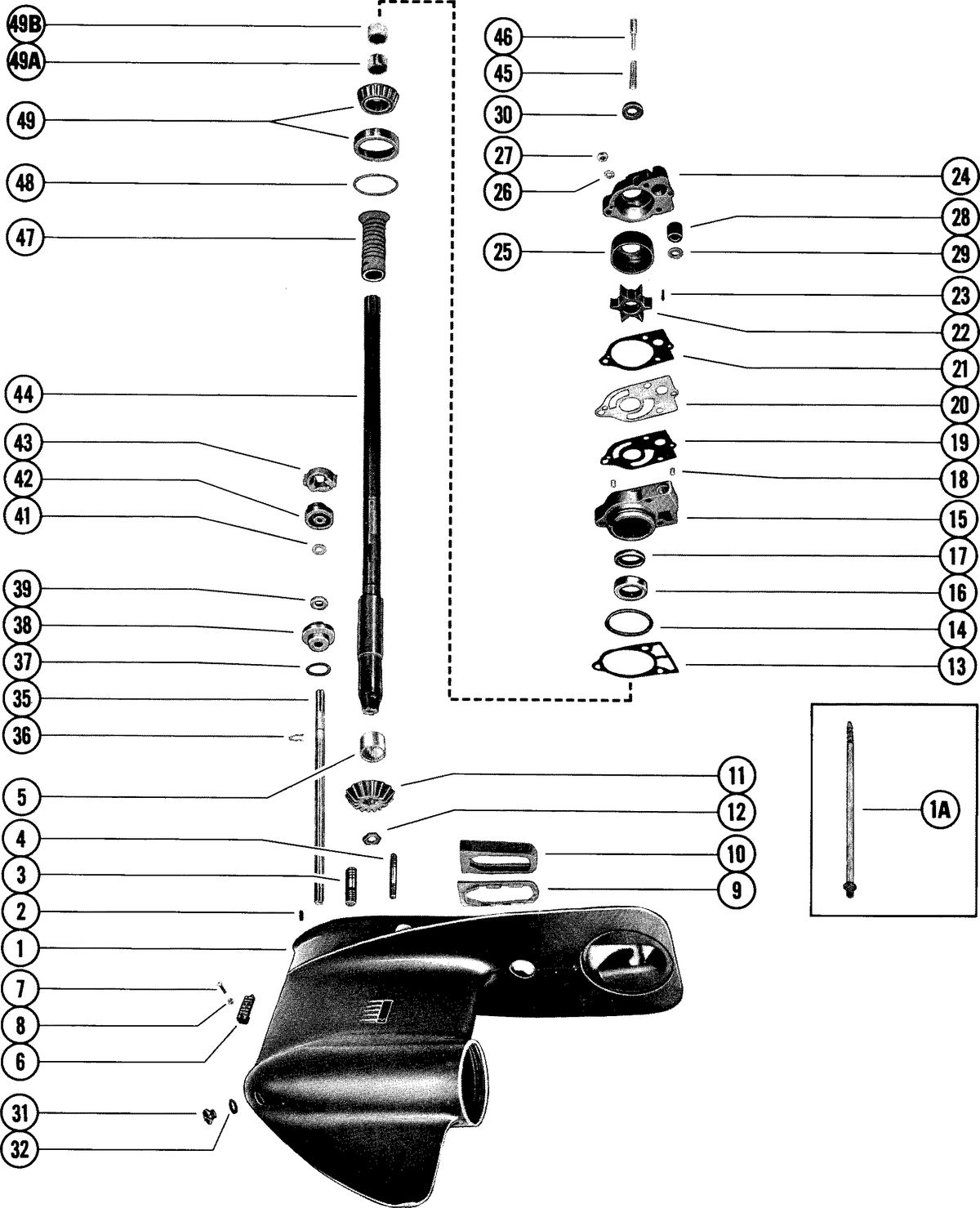 MERCURY MERC 70 (3 CYLINDER) GEAR HOUSING ASSEMBLY, COMPLETE (SERIAL GROUP NO. 4)(PAGE 1)
