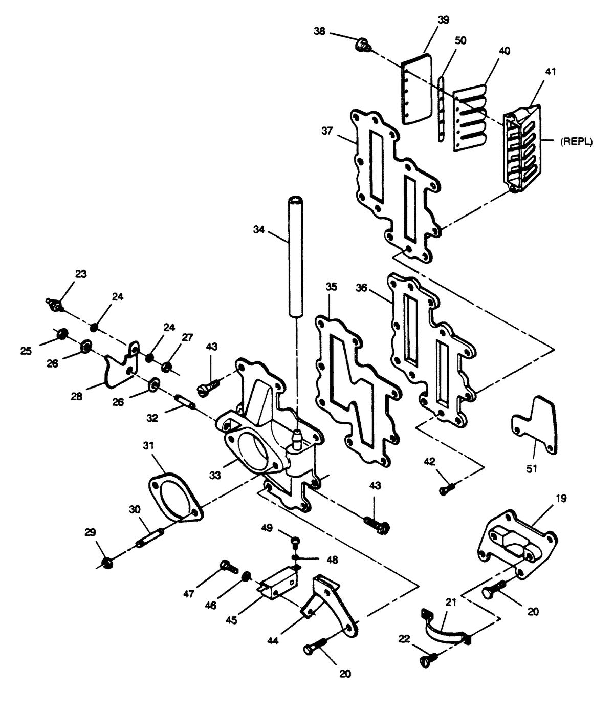 FORCE FORCE 1989 125 HP"E" MODELS ADAPTER AND REED PLATE
