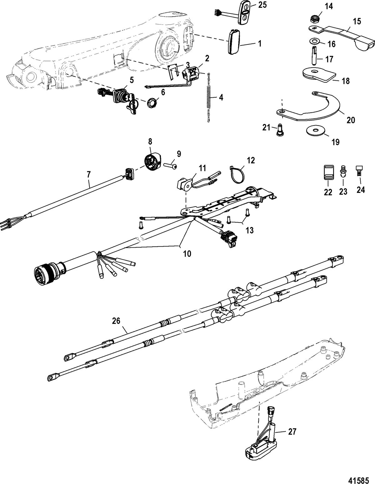 MERCURY/MARINER 40/50/60/JET 40 EFI - 4 CYLINDER  4-STROKE Big Tiller Handle Kit Components, 40-60 EFI 4-Stroke, Manual