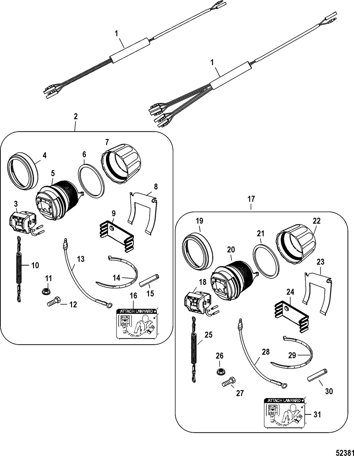 ACCESSORIES ELECTRICAL COMPONENTS AND HARNESSES Stop Switch/Lanyard Kit-Thru Dash Mount