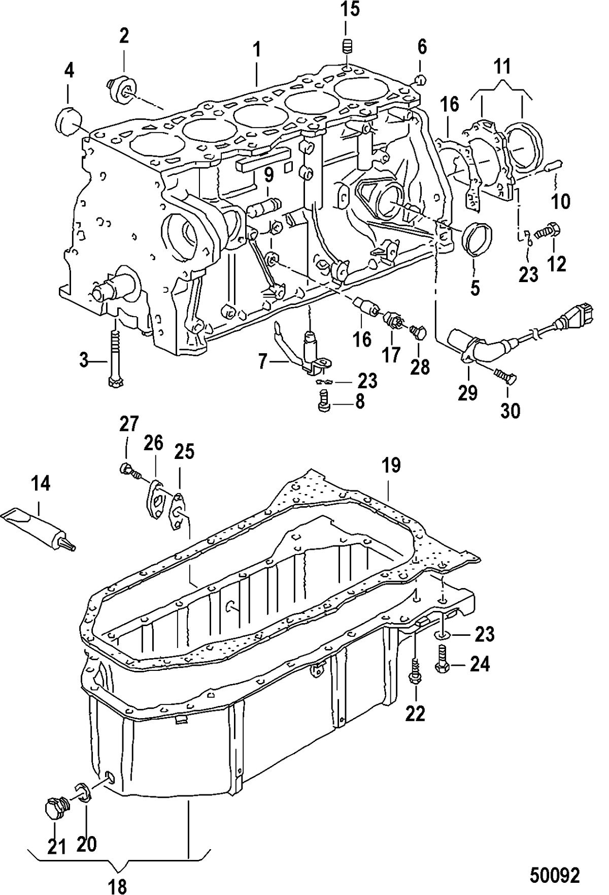 MERCRUISER VW 2.5L CYLINDER BLOCK, w/ Oil Sump