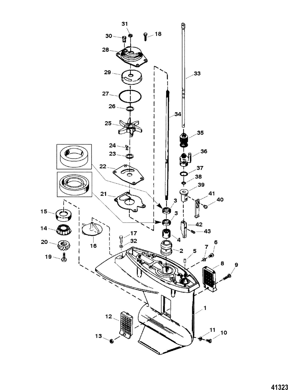 MERCURY/MARINER 25 H.P. (3 CYL.)(INTERNATIONAL) GEAR HOUSING ASSEMBLY(DRIVESHAFT)