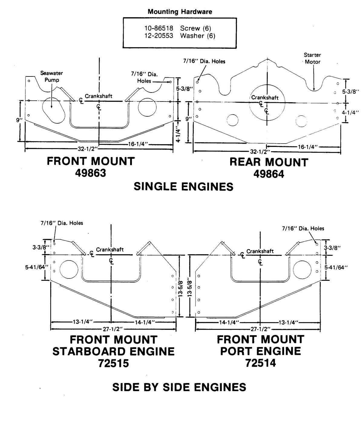 MERCRUISER 575 H.P. ENGINE (CARD 54) MOUNT PLATES(SINGLE, SIDE BY SIDE ENGINES)