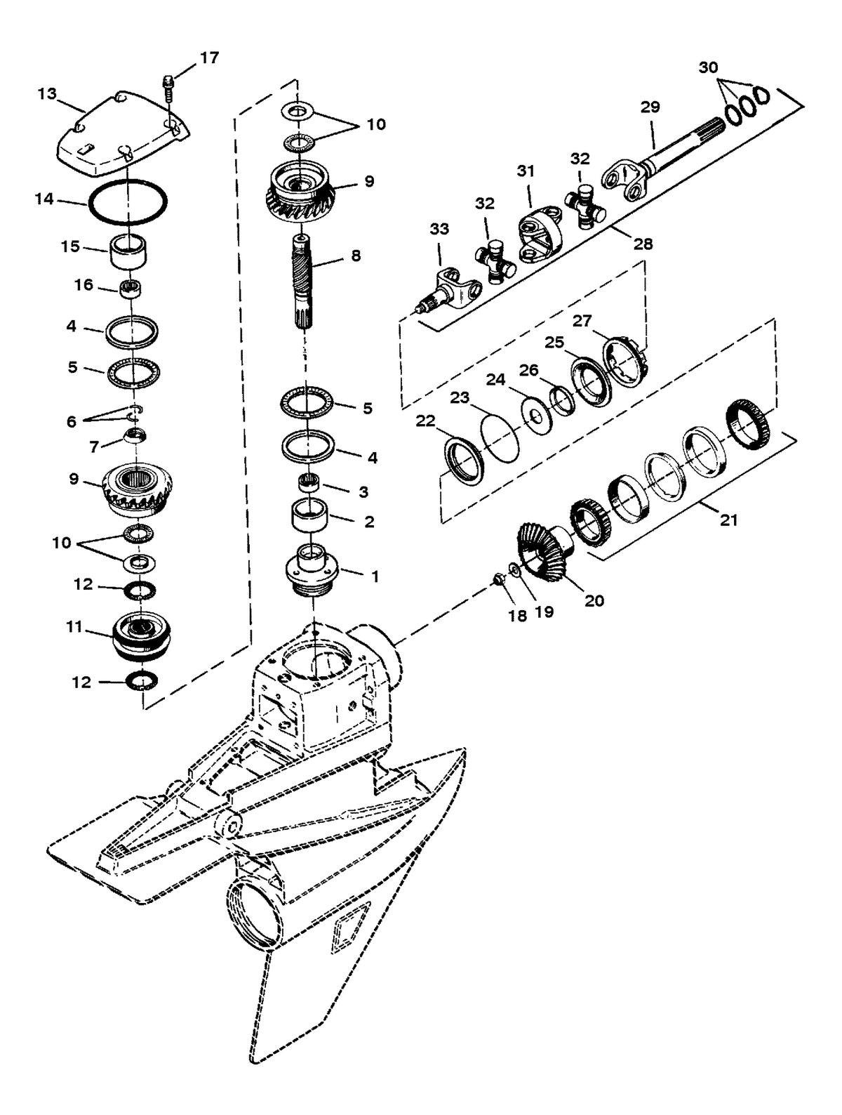 MERCRUISER BLACKHAWK  DRIVE/TRANSOM ASSEMBLY UPPER GEARS AND COMPONENTS