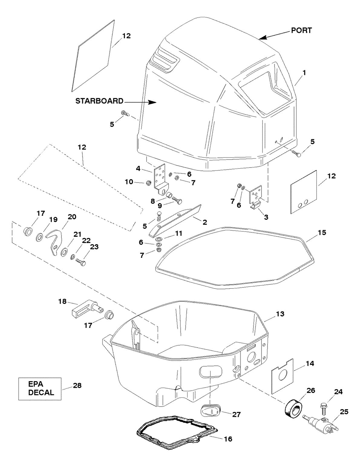 FORCE FORCE 25 H.P. (1998) COWL ASSEMBLY - TOP AND BOTTOM