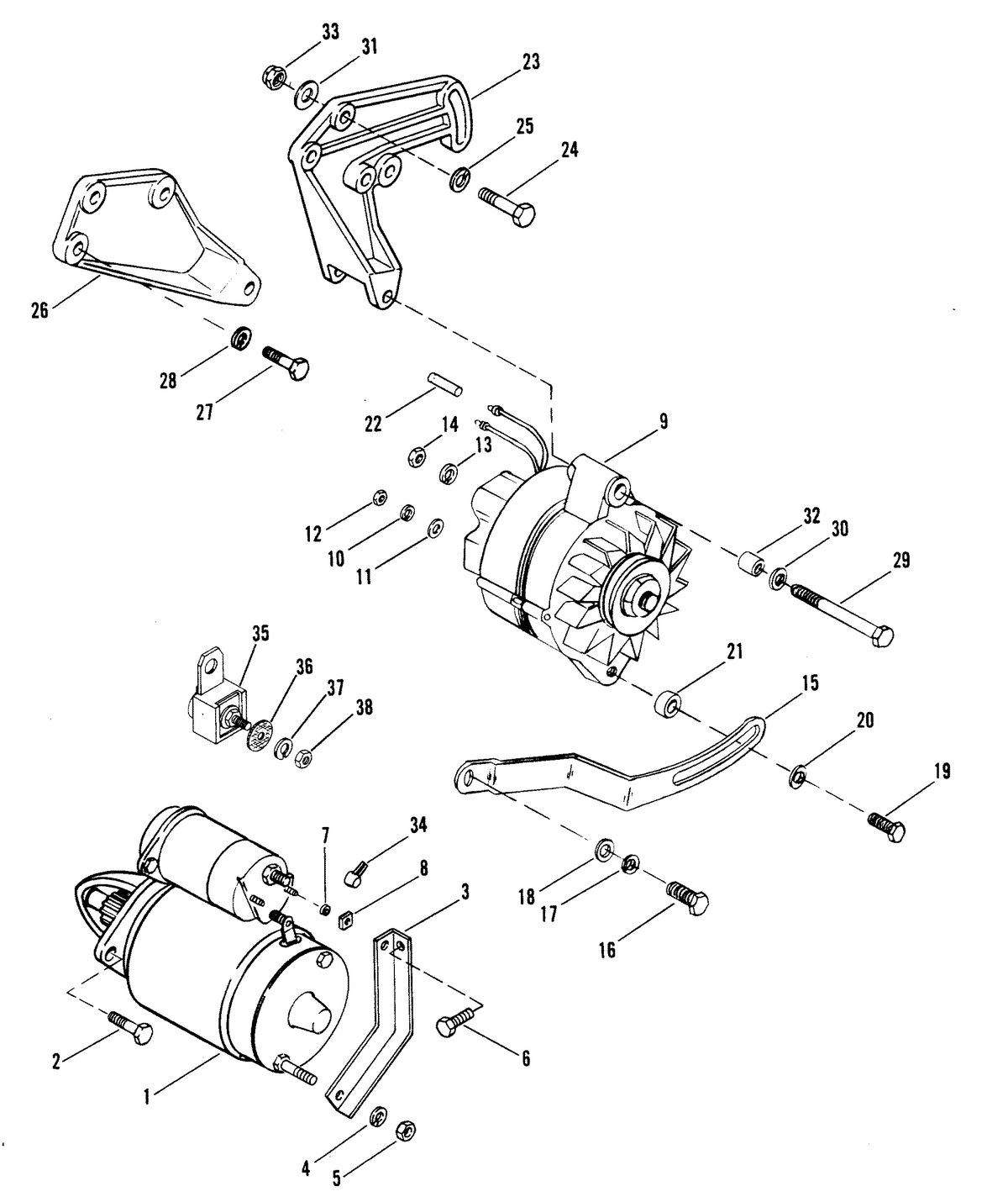MERCRUISER 185R/MR ENGINE (229 CID) STARTER MOTOR AND ALTERNATOR