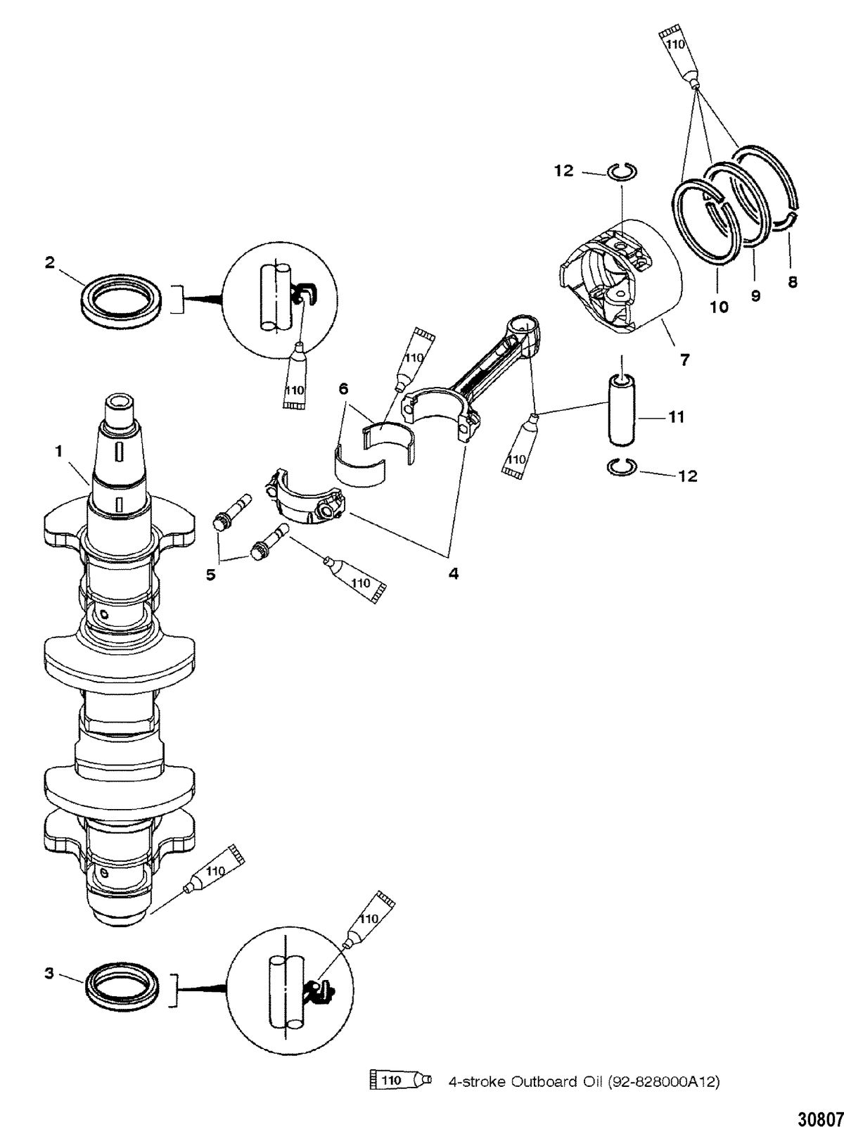 MERCURY/MARINER 40/50/60 (4 CYLINDER) CARB 4-STROKE CRANKSHAFT