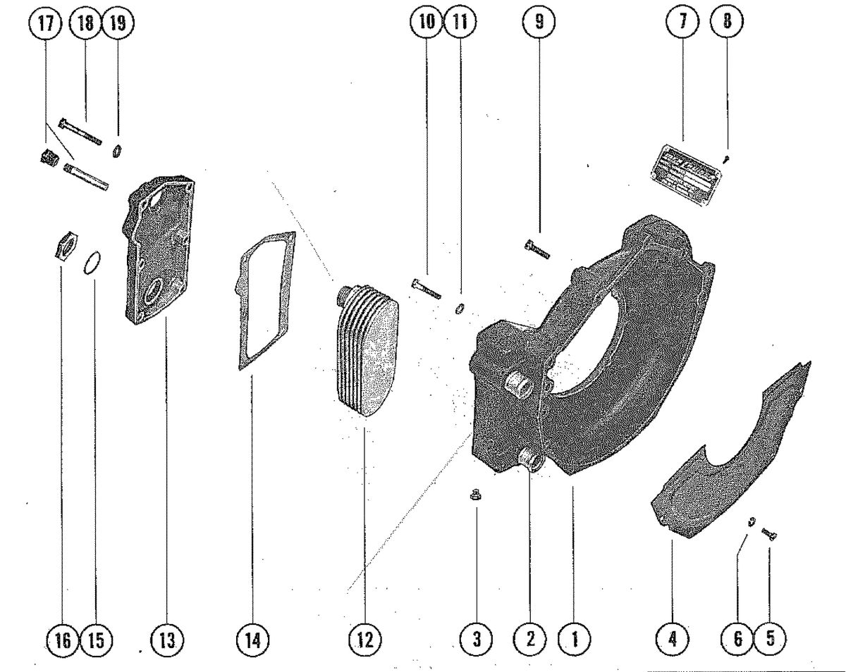 MERCRUISER 225 ENGINE (STERN DRIVE AND INBOARD) FLYWHEEL HOUSING AND OIL COOLER (INBOARD)