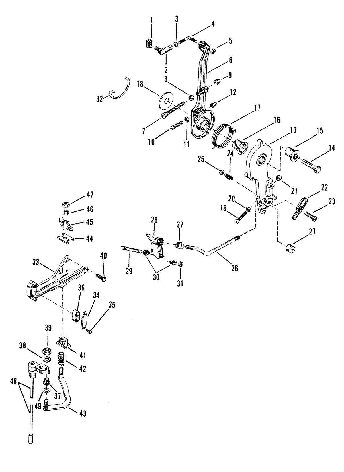 RACE OUTBOARD XR-2 THROTTLE LEVER AND SHIFT SHAFT