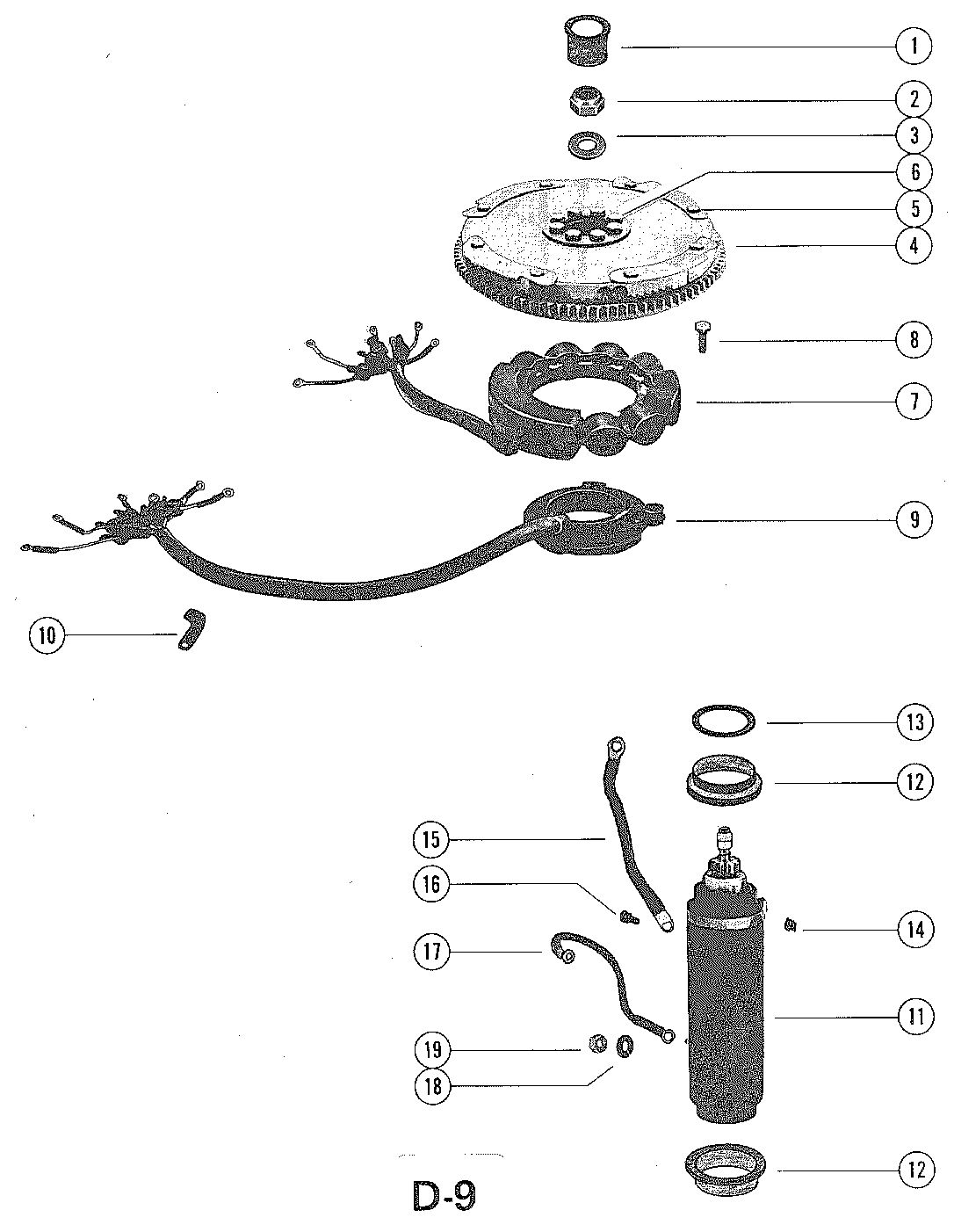 MARINER 140 HORSEPOWER FLYWHEEL, STARTER MOTOR AND STATOR