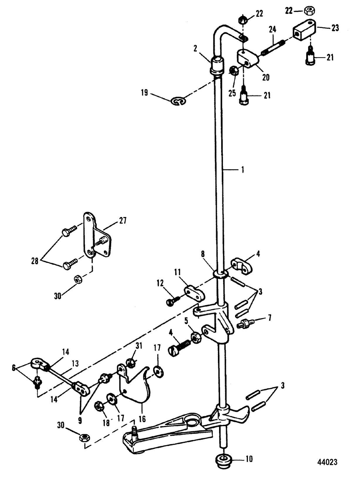 FORCE 90 HP FORCE TowerShaft and Throttle Linkage, 0E009500 Thru 0E093699