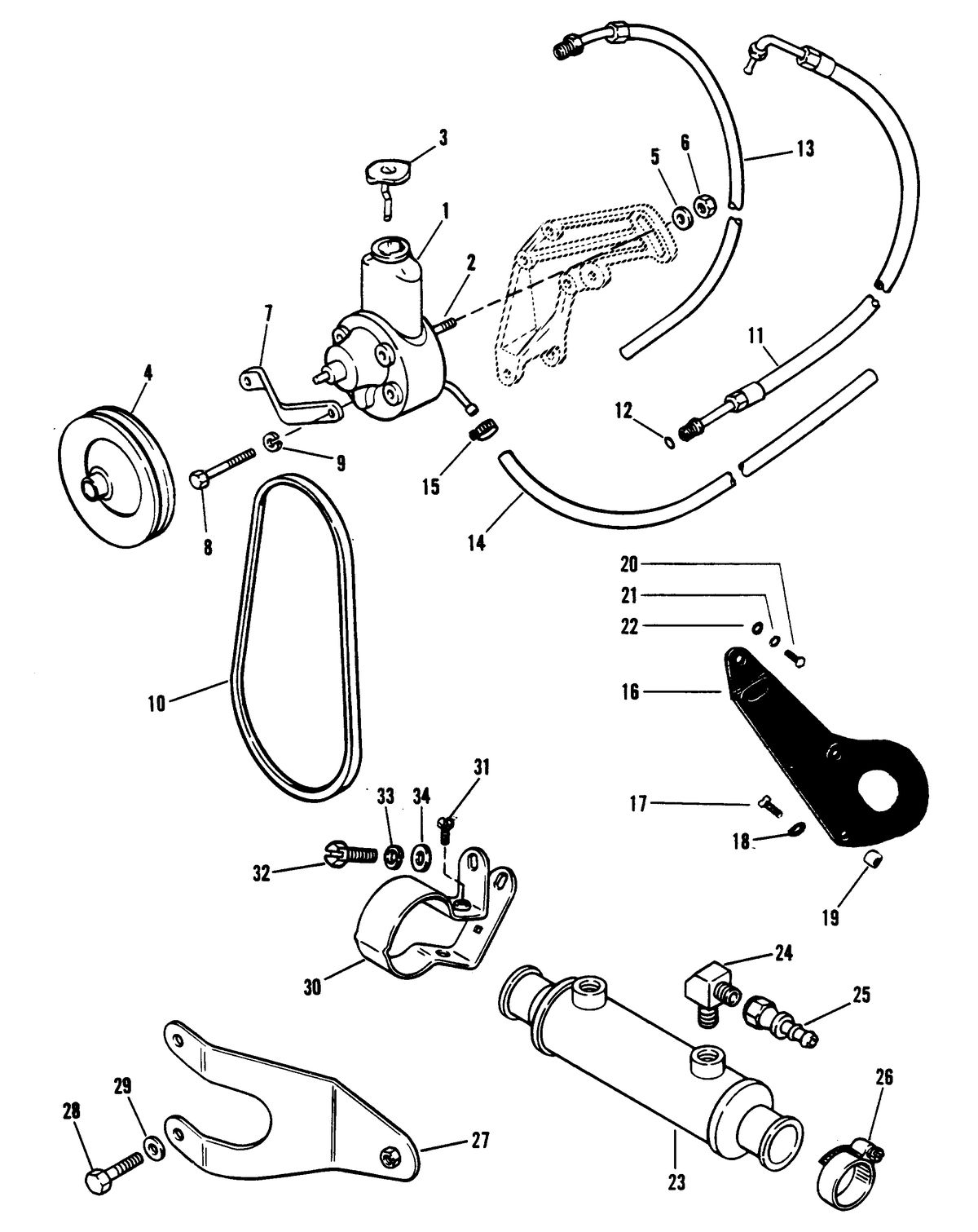MERCRUISER 575 H.P. ENGINE (CARD 54) POWER STEERING COMPONENTS(M0031-022)