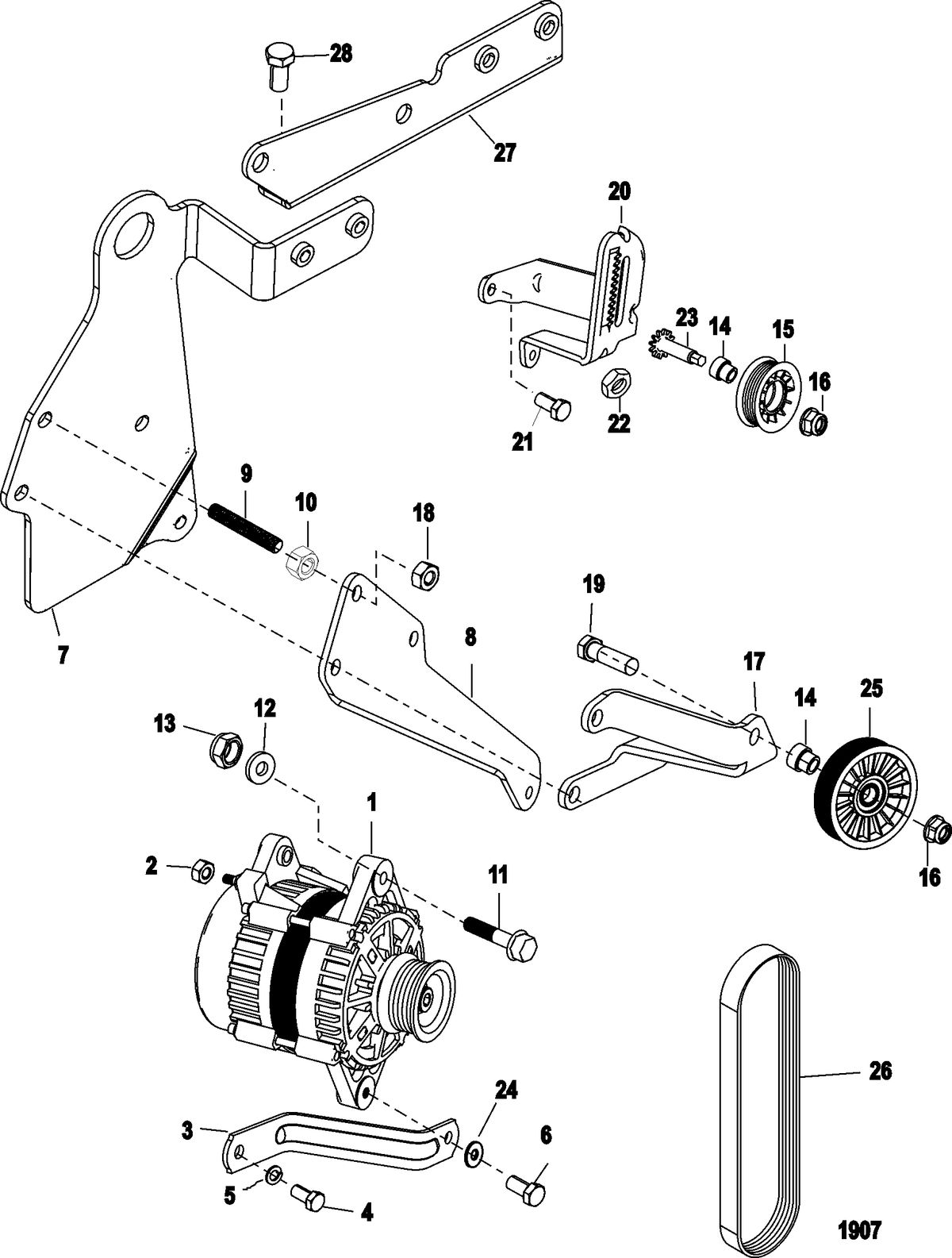 MERCRUISER 5.7L CARB INBOARD Alternator and Brackets