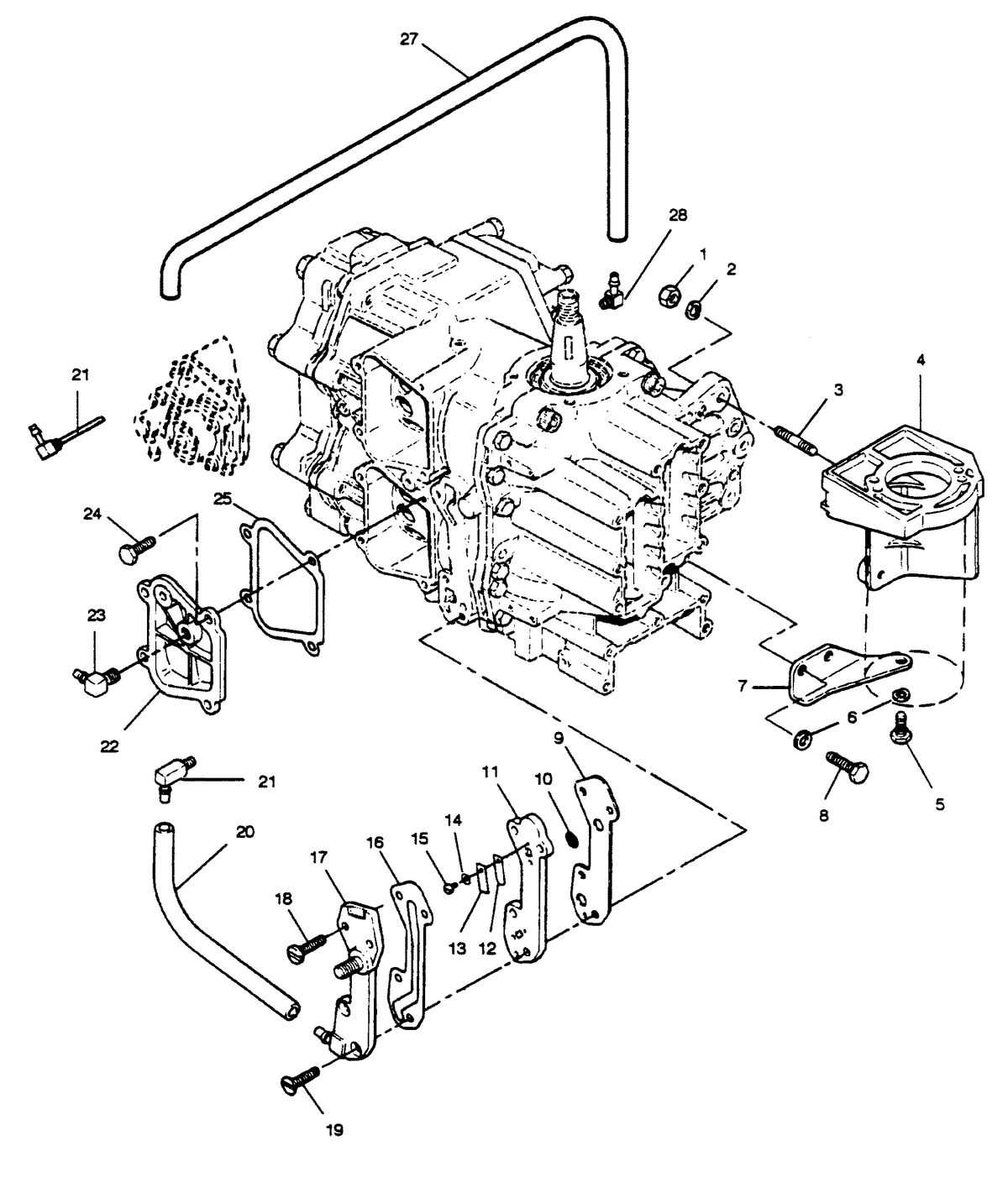 FORCE FORCE 1989 50 H.P. "B" MODELS RECIRCULATION SYSTEM AND STARTER BRACKETS