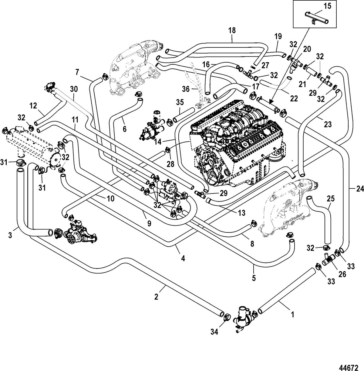 MERCRUISER 5.0L, 350, 377 MAG MPI STERNDRIVE EC Closed Cooling System (Bravo)