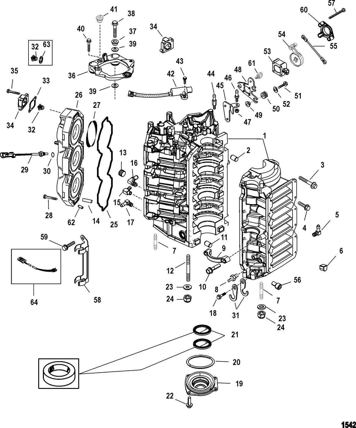 RACE OUTBOARD 300X EFI (3.0L) Cylinder Block and End Cap