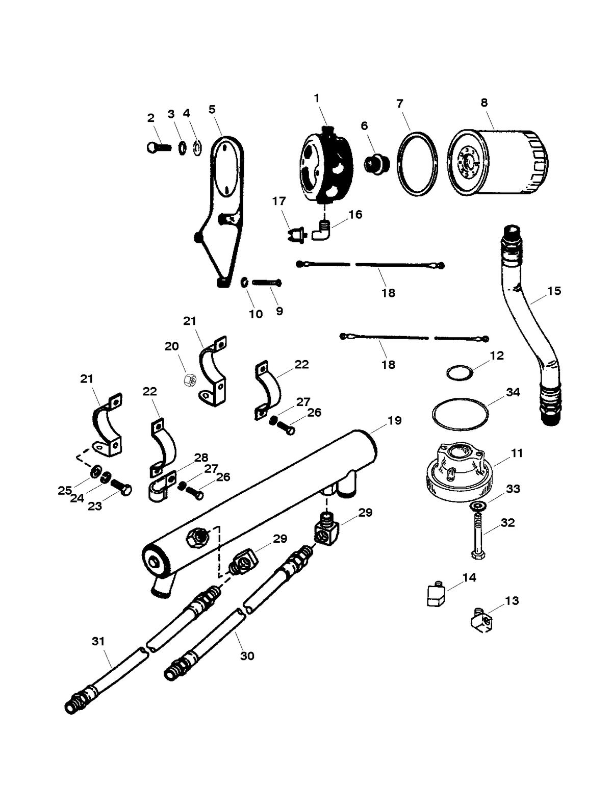 MERCRUISER 800 SC ENGINE OIL COOLER, FILTER AND ADAPTOR (SERIAL # 0F348742 AND DOWN)