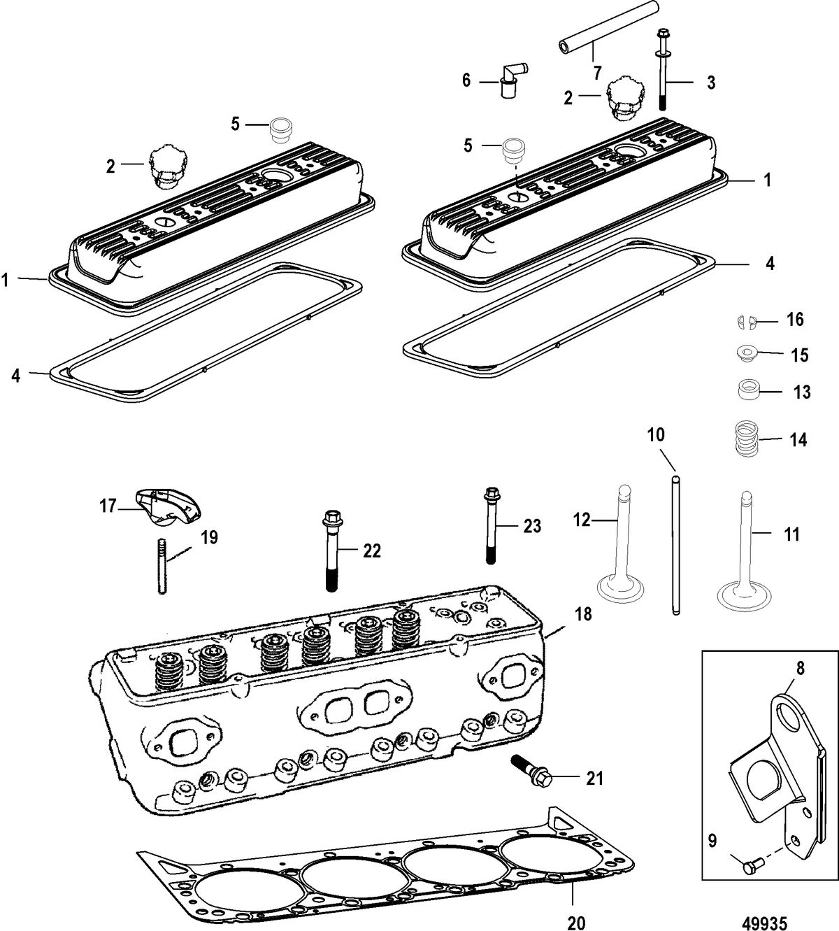 MERCRUISER 383 MAG 4V MIE REMAN Cylinder Head and Rocker Cover