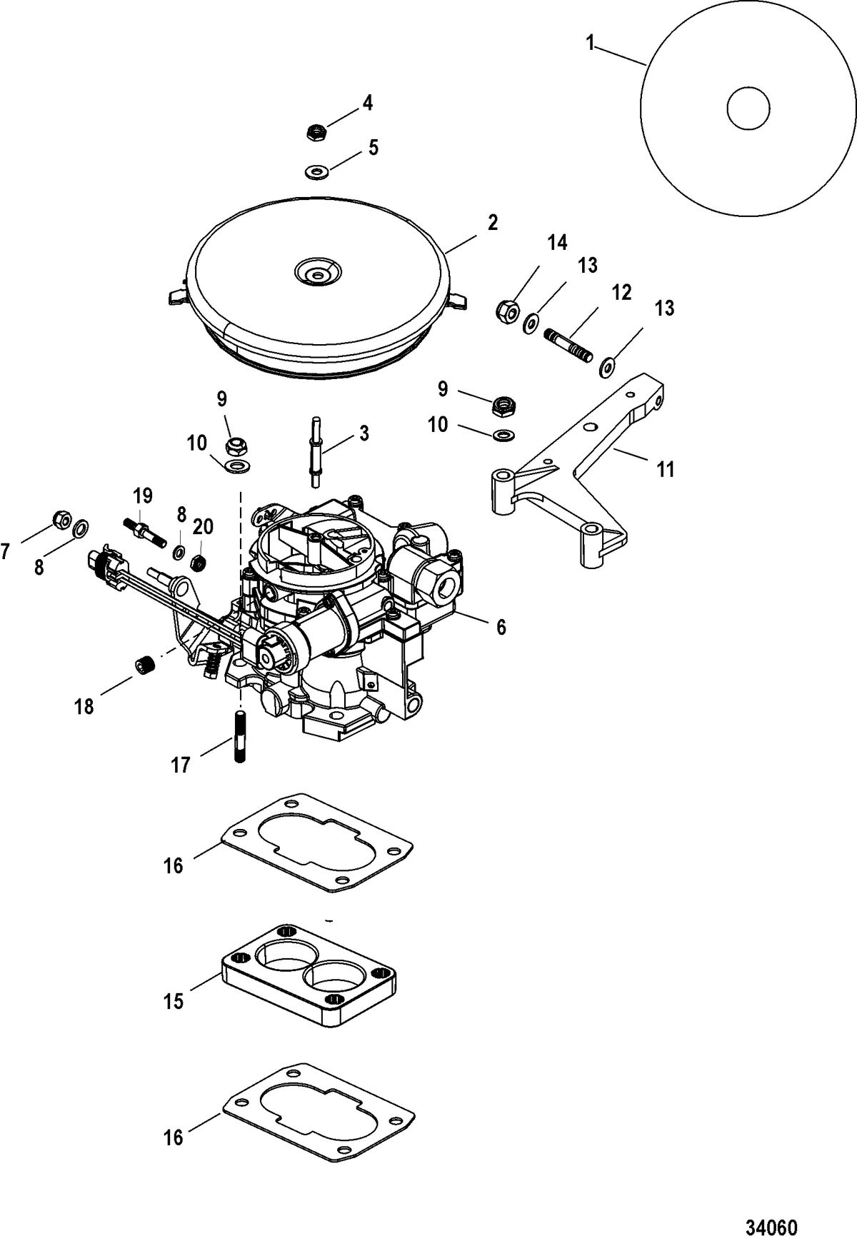MERCRUISER 4.3L CARB ALPHA/BRAVO Carburetor and Throttle Linkage