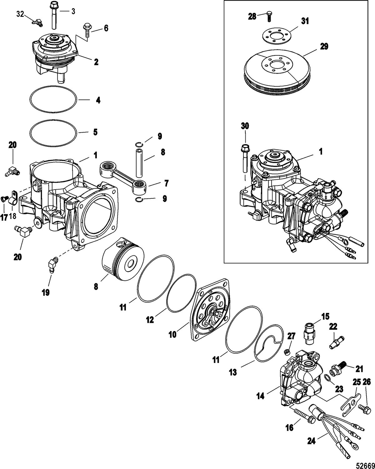 RACE OUTBOARD 250XS / 250 SPORTXS DFI (3.0L) Air Compressor Components, SN# 1B885132 and up