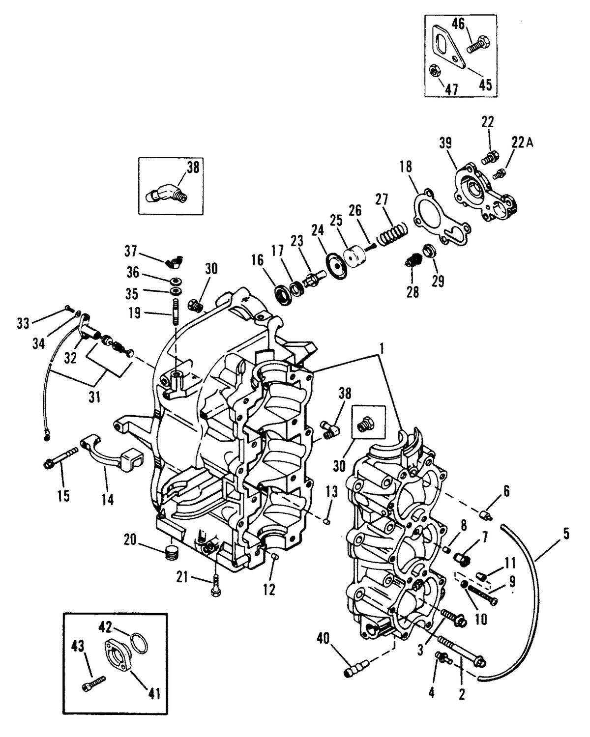 MERCURY/MARINER 50/55/60 HP JET 45 CYLINDER BLOCK AND CRANKCASE