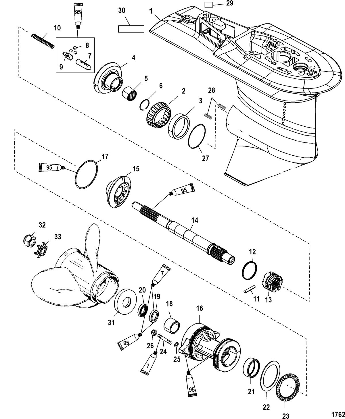 MERCURY/MARINER 55/60 JET 40 (3 CYLINDER) Gear Housing, Propeller Shaft - 2.33:1 Gear Ratio