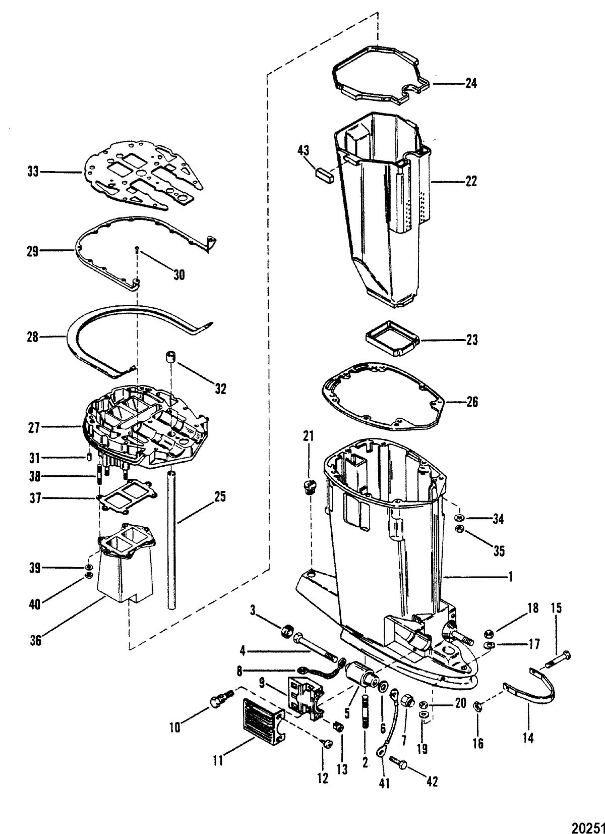 MERCURY/MARINER 150 H.P. XR-2 MARATHON MAGNUM (V-6) (1978-1985 COMBINED BOOK) Driveshaft Housing and Exhaust Tube