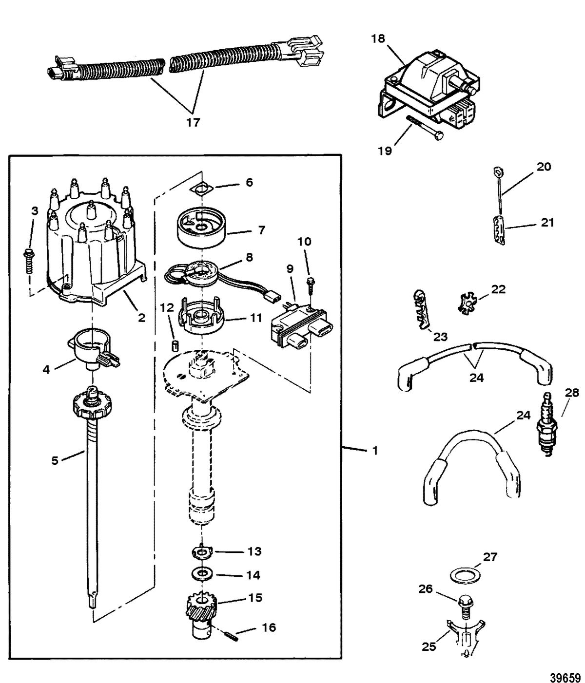 MERCRUISER 454/502 EFI MAG BRAVO (GEN V) DISTRIBUTOR AND IGNITION COMPONENTS