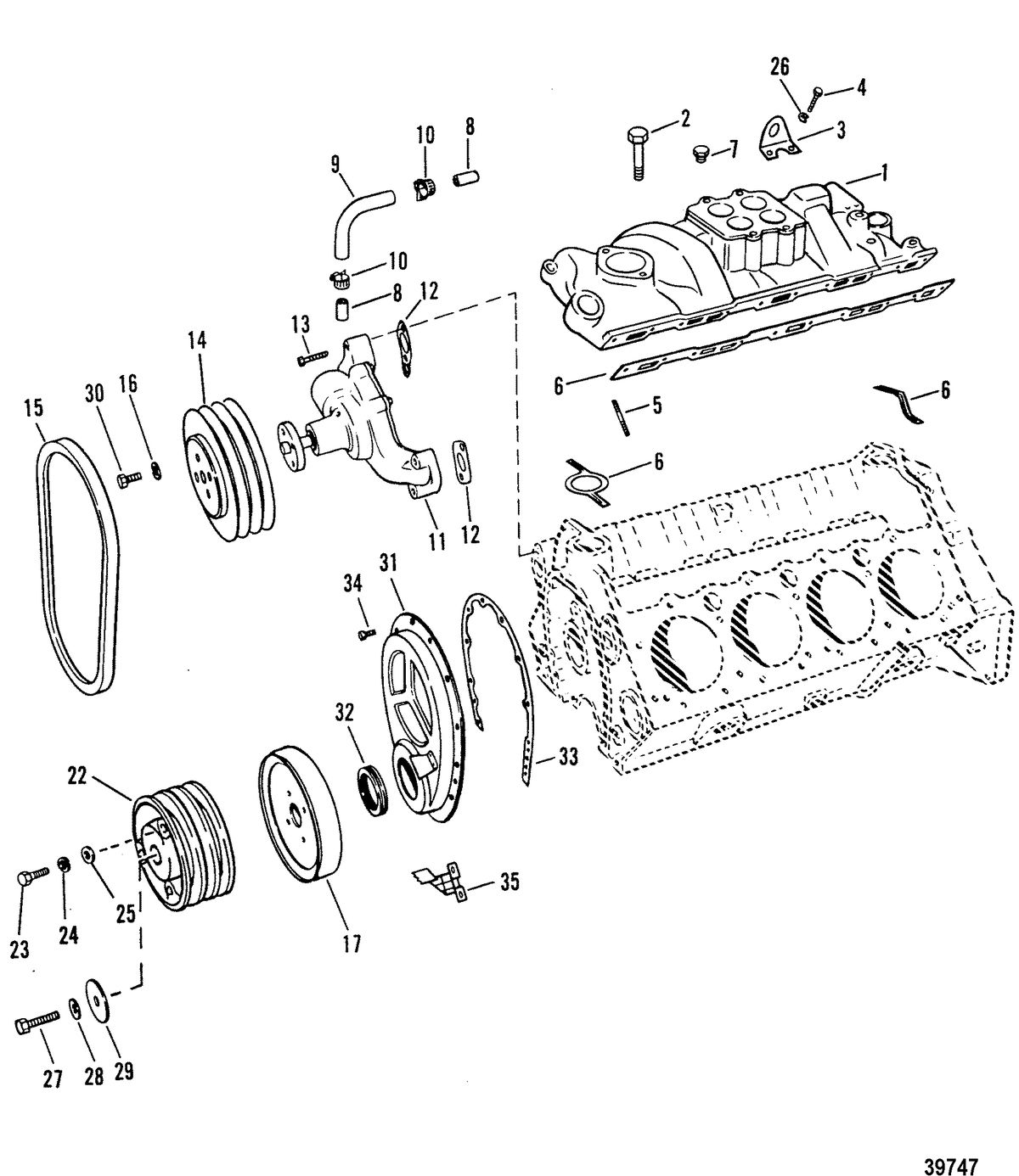MERCRUISER 7.4L BRAVO INTAKE MANIFOLD AND FRONT COVER