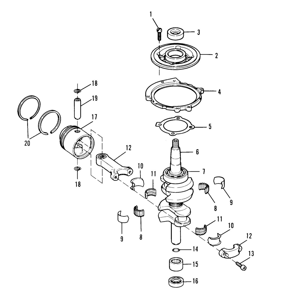 SEARS 15 H.P. OUTBOARD MOTOR CRANKSHAFT AND PISTON
