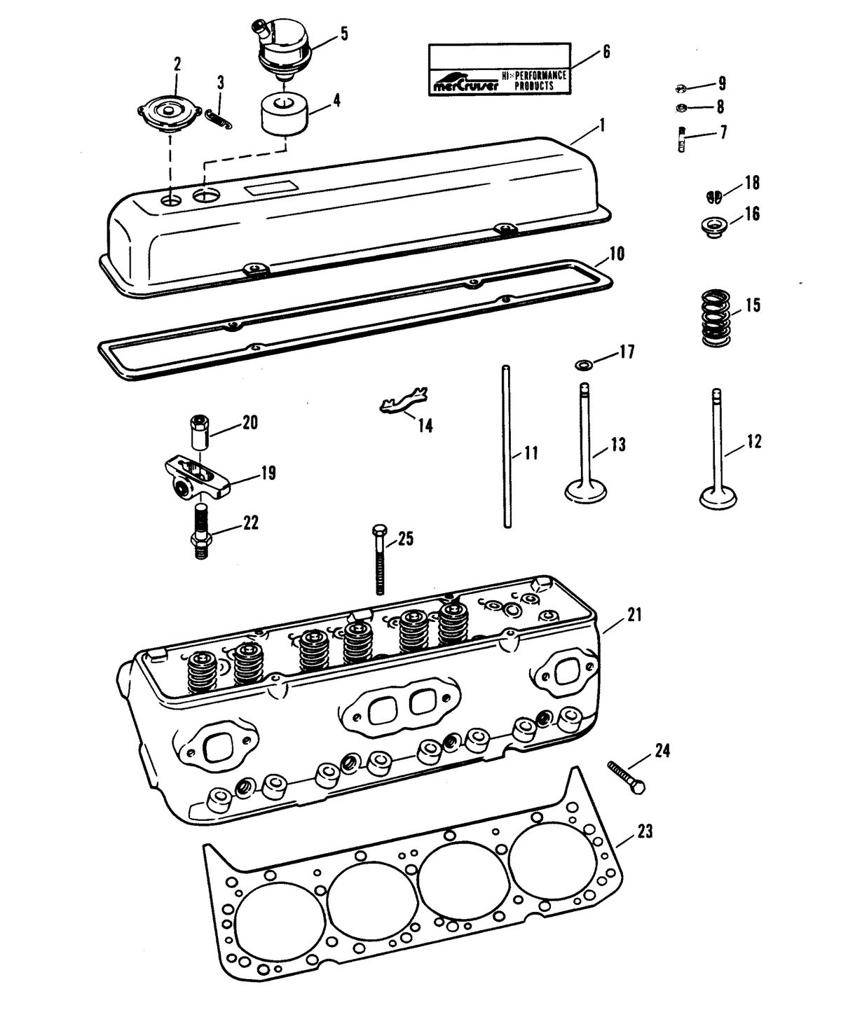 MERCRUISER 370 H.P. TRS ENGINE (CARD 37) CYLINDER HEAD AND ROCKER COVER