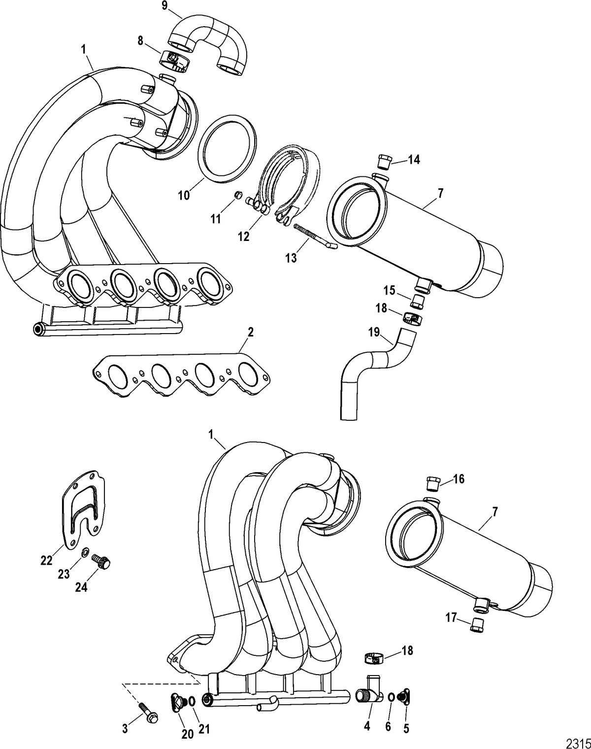 RACE STERNDRIVE 525 EFI Exhaust Header / Tailpipe Assembly