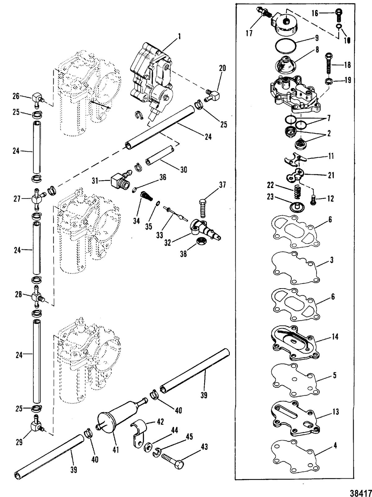 MERCURY/MARINER 90/115 H.P. (INLINE) FUEL PUMP AND FUEL LINES(OLD STYLE FUEL PUMP)