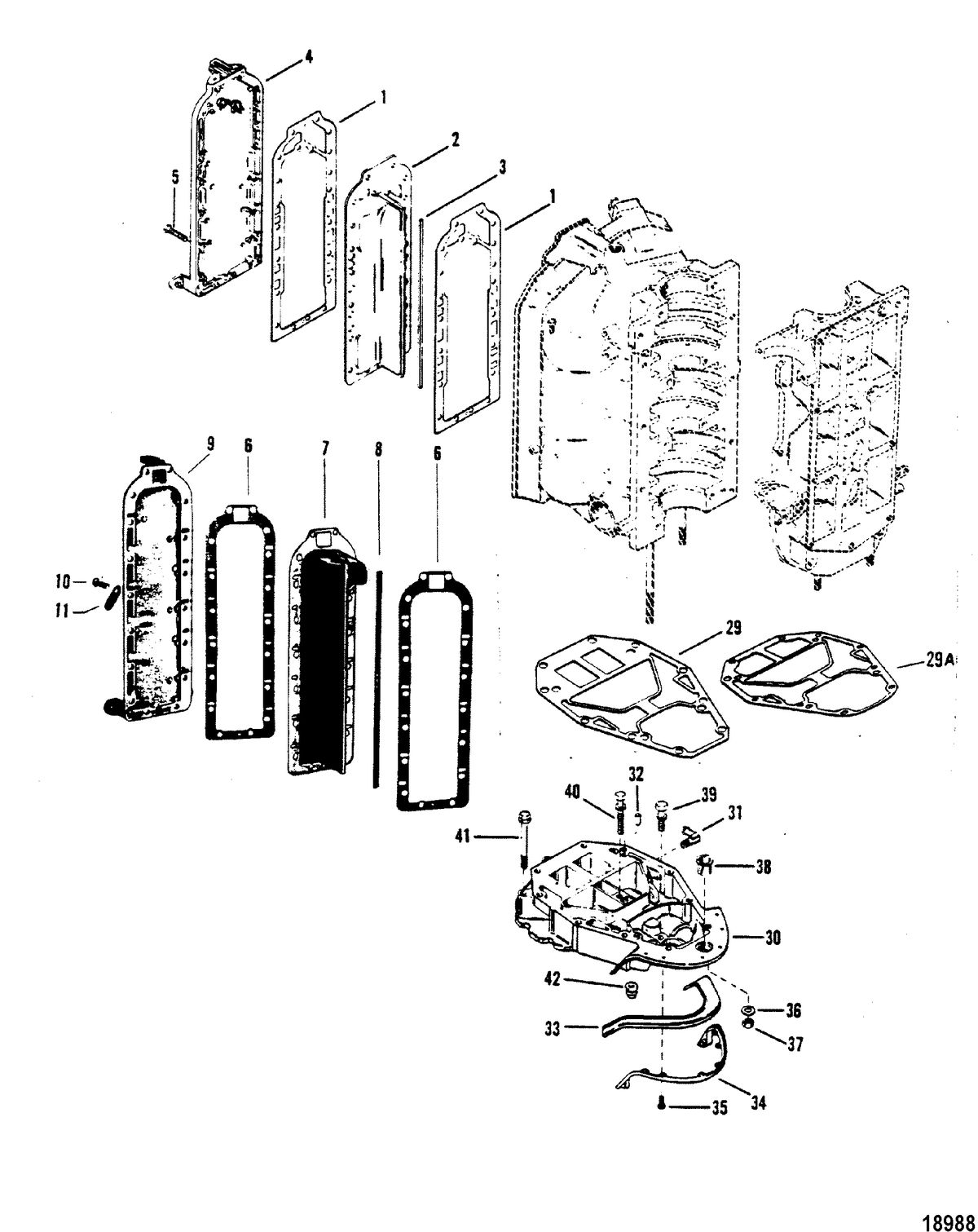 MERCURY/MARINER 200 H.P. (V-6) (1978-1988 COMBINED BOOKS) Exhaust Manifold and Exhaust Plate