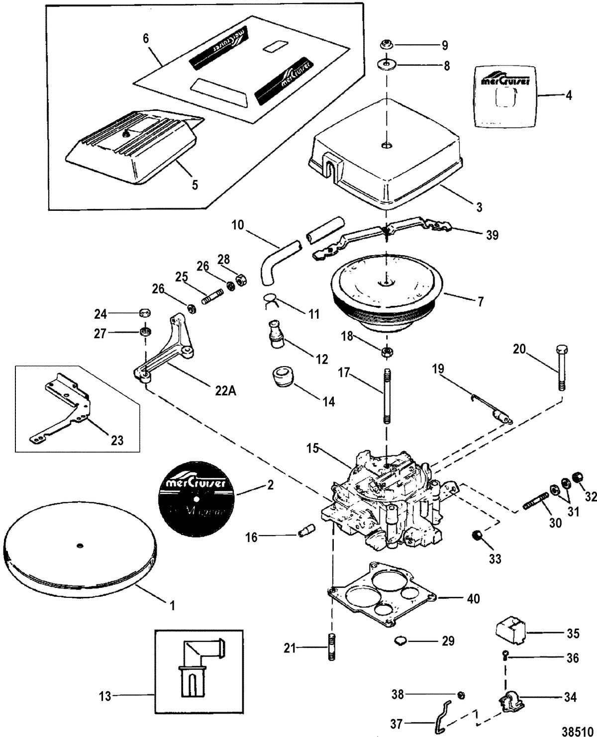 MERCRUISER 200/5.0L/LX 260/5.7L 350 MAG ALPHA/BRAVO CARBURETOR/THROTTLE LINKAGE(ROCHESTER - 4 BBL)
