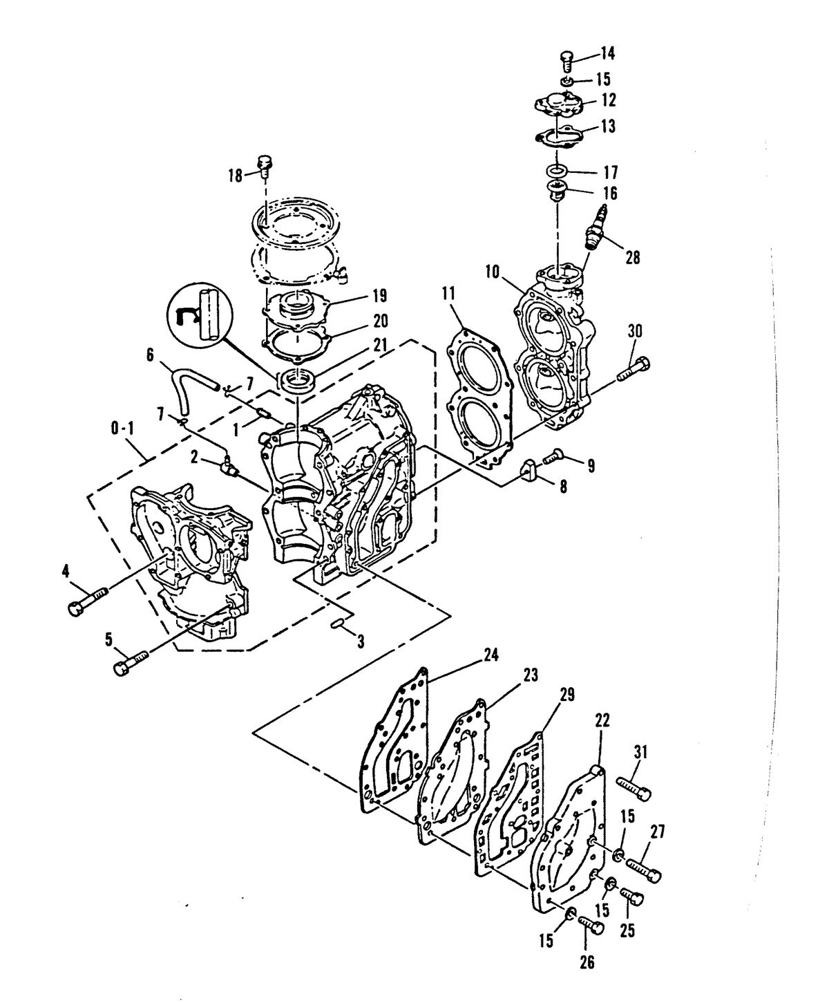 MARINER 30 HP CRANKCASE AND CYLINDER HEAD