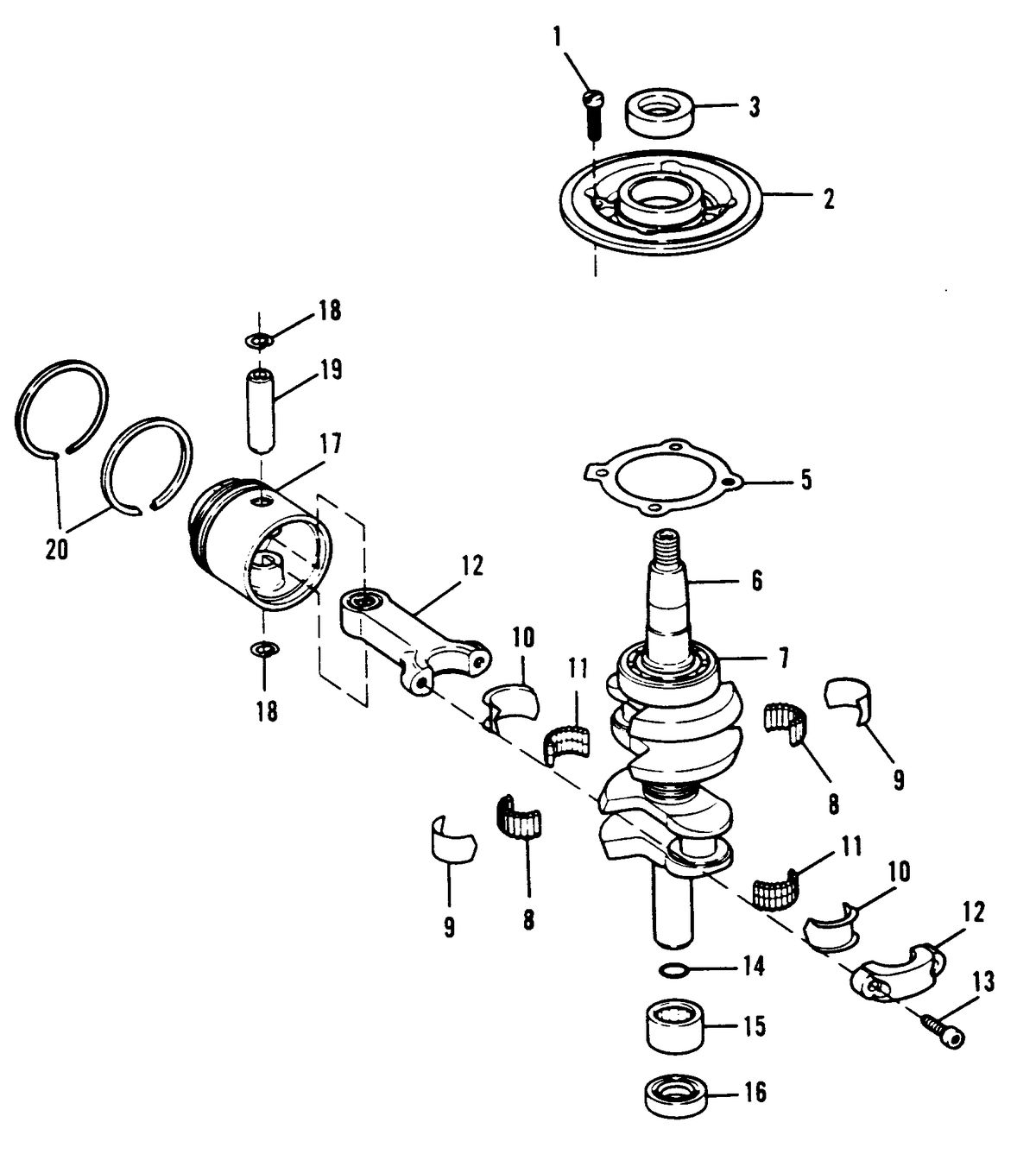 SEARS GAMEFISHER 9.9 H.P. CRANKSHAFT AND PISTON
