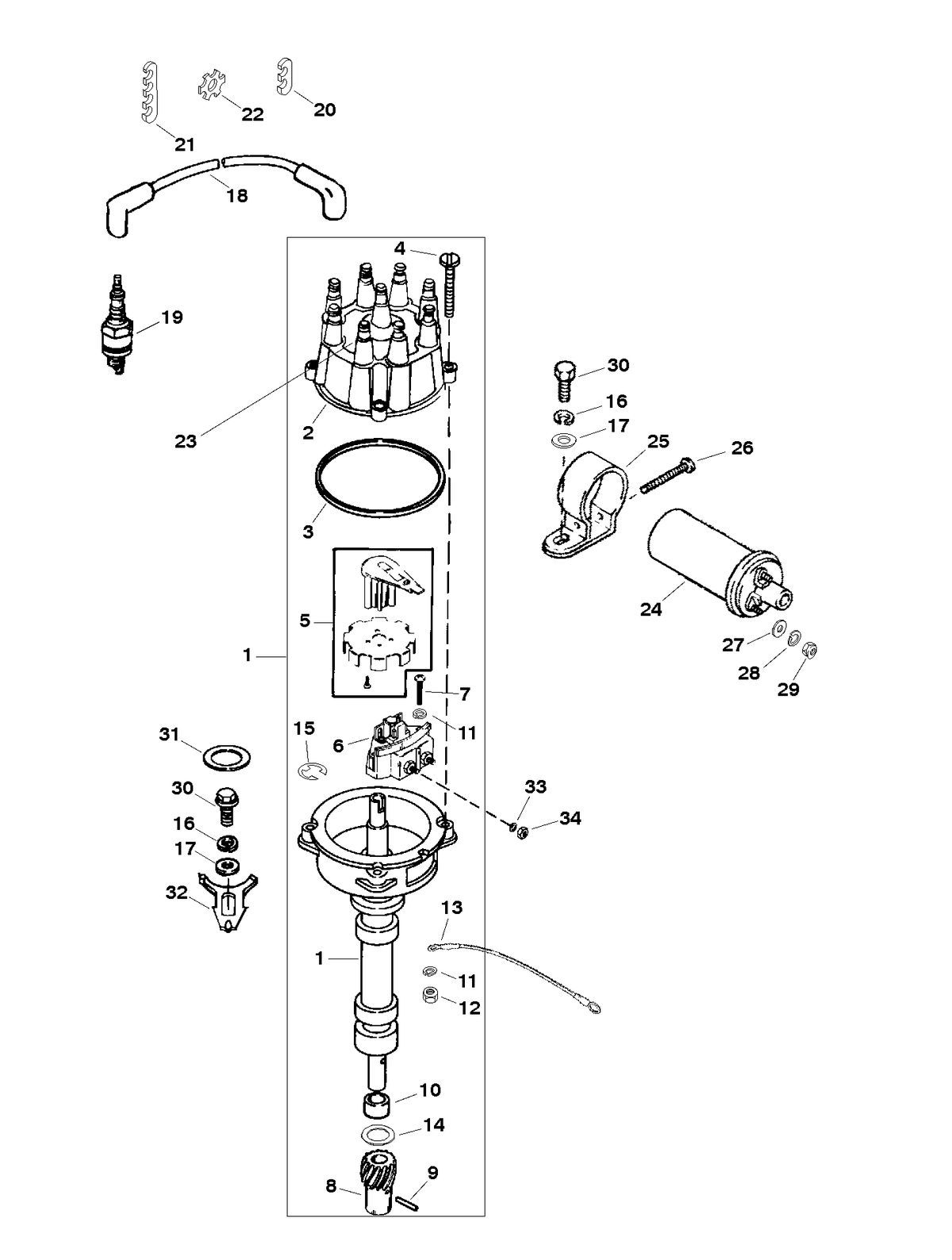 MERCRUISER 500 CARB (502CID) 8.2L ENGINE (GEN VI) DISTRIBUTOR AND IGNITION COMPONENTS