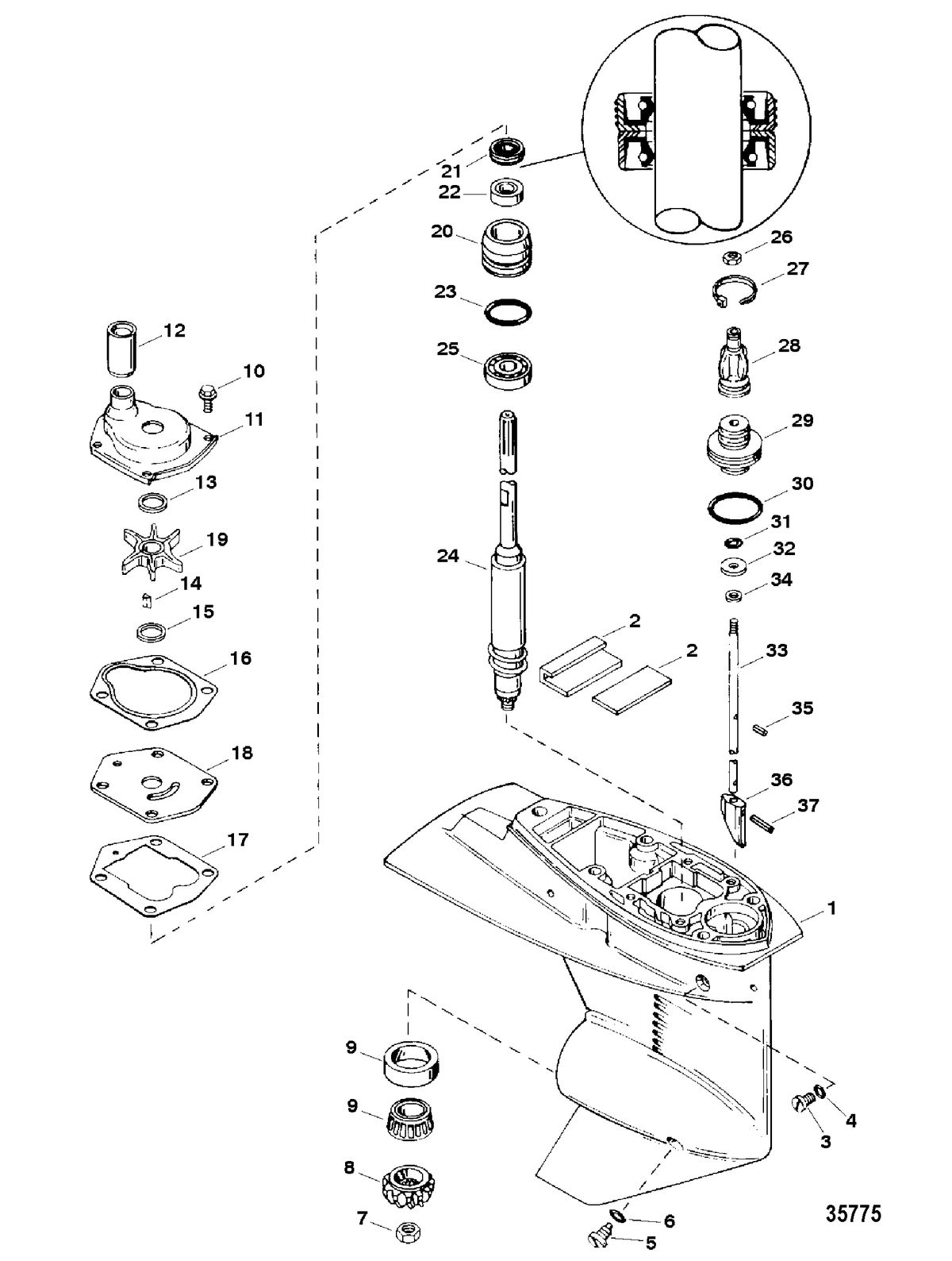 FORCE FORCE 40/50 H.P. (1998-1999) Gear Housing Assembly, Driveshaft