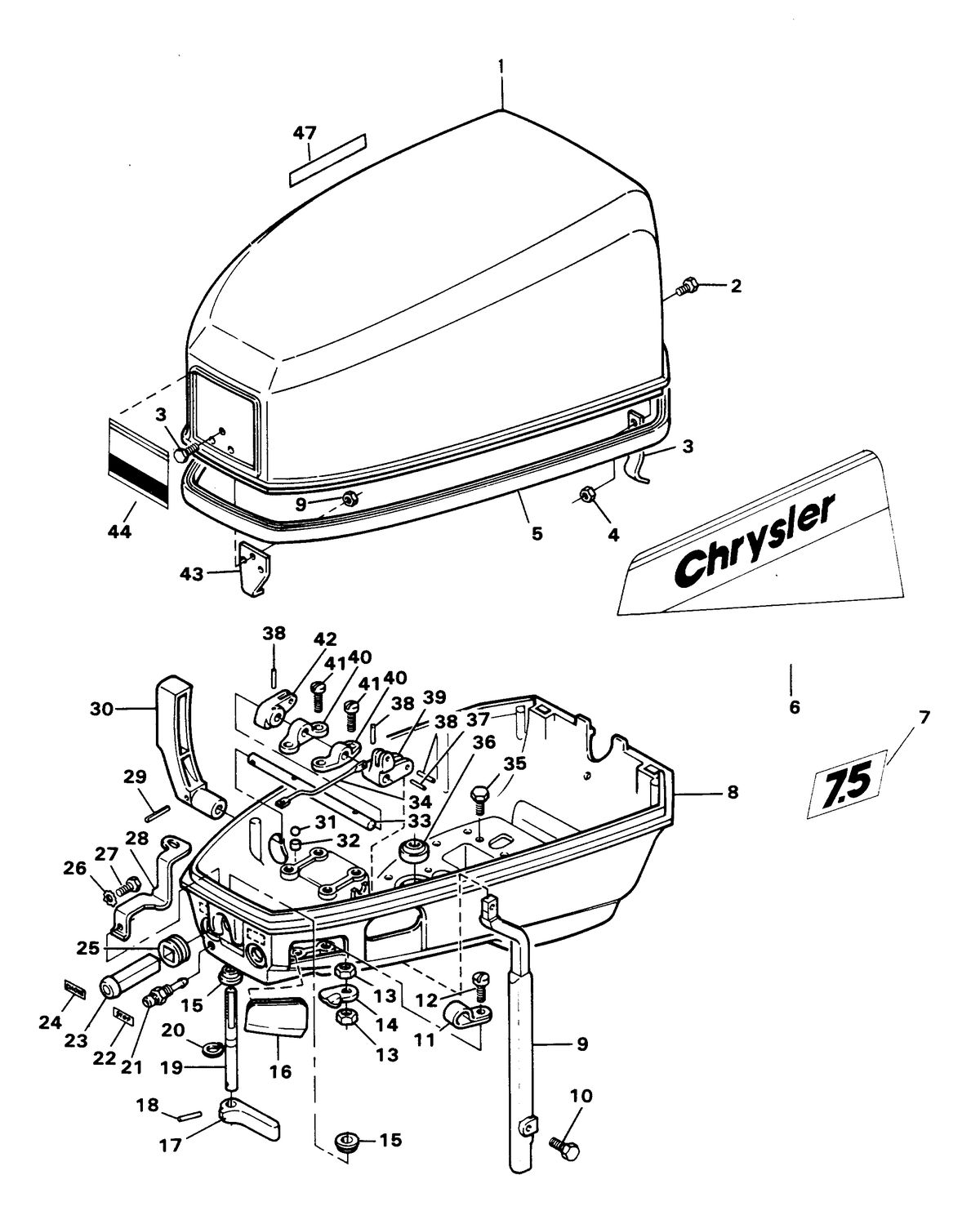 CHRYSLER 7.5 HP ENGINE COVER AND SUPPORT PLATE