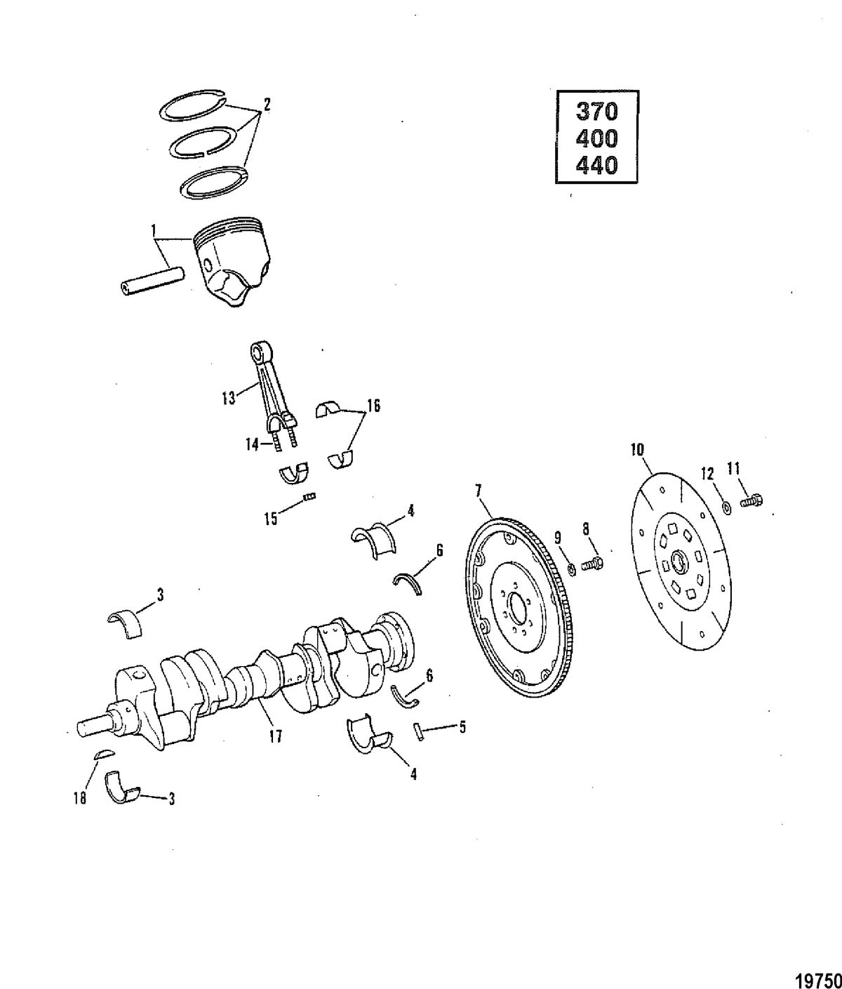 MERCRUISER 370/400/440/460 CYCLONE TRS ENGINE Crankshaft, Pistons and Connecting Rods(370/400/440)