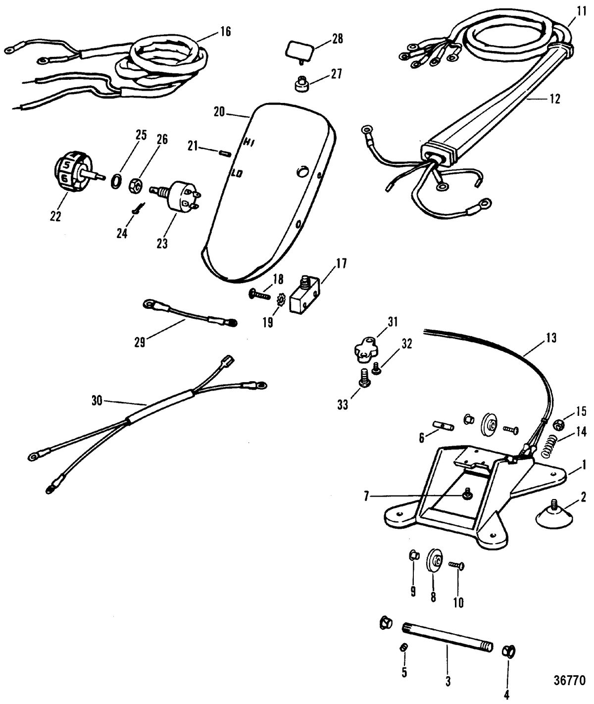 TROLLING MOTOR THRUSTER RC/TM/DM/RC/RCL/RCXL/T28/R28/RX28/D28 WIRING HARNESS AND FOOT PLATE RC