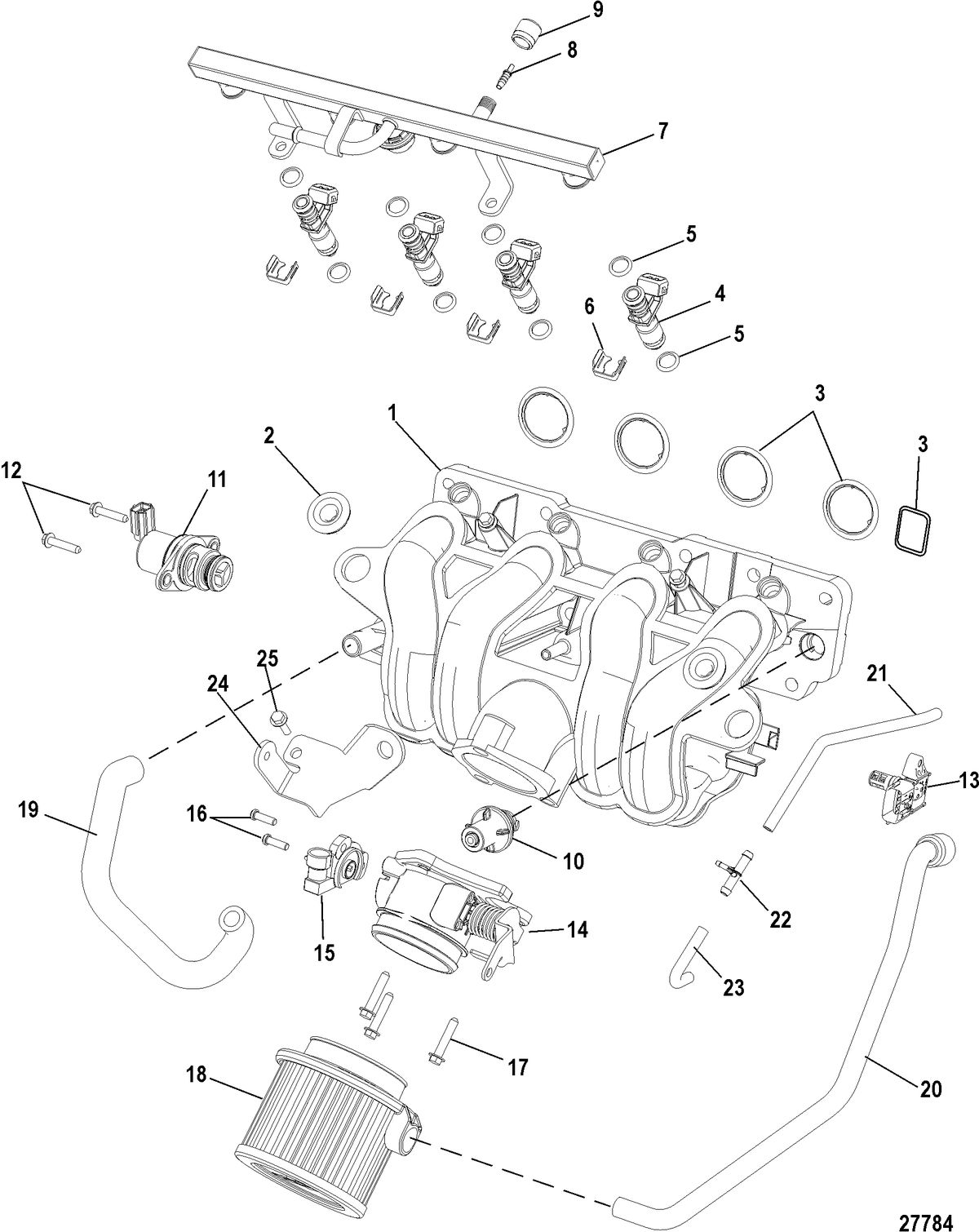 MERCRUISER 100 VAZER Induction System, Fuel Rail, Throttle Body, Intake Manifold