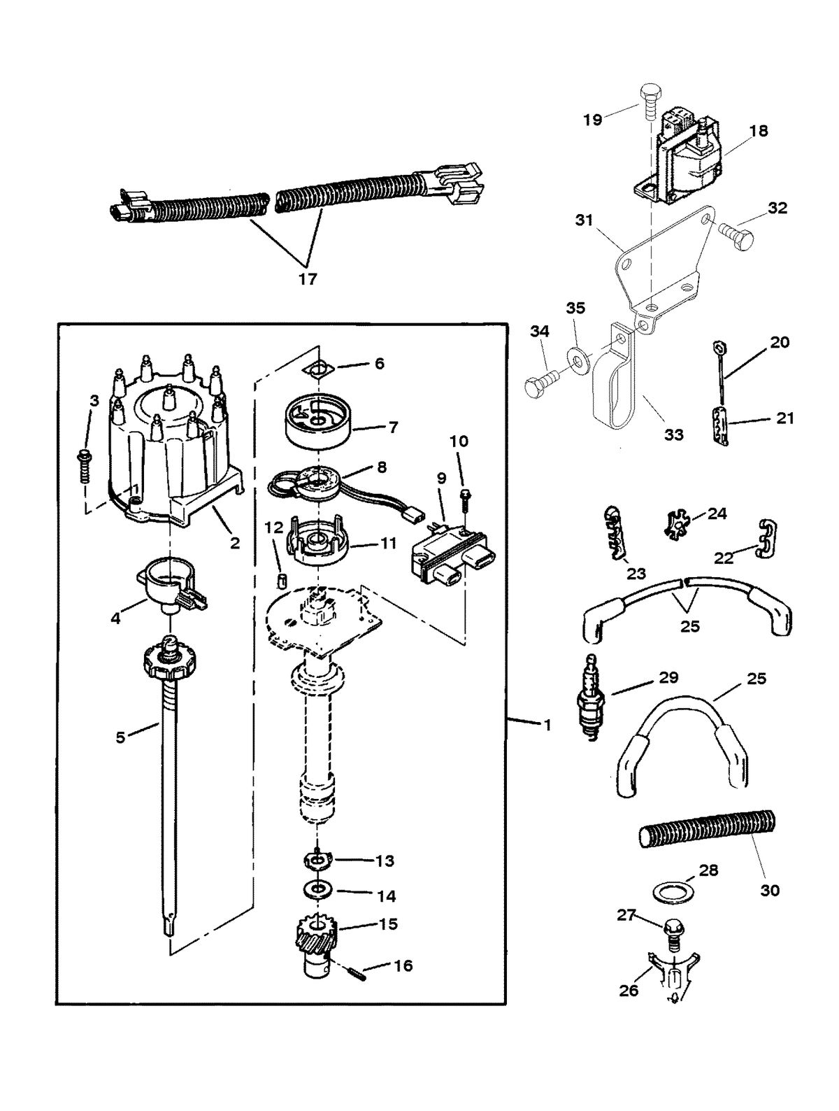 MERCRUISER 350 MAGNUM EFI TOURNAMENT SKI DISTRIBUTOR AND IGNITION COMPONENTS
