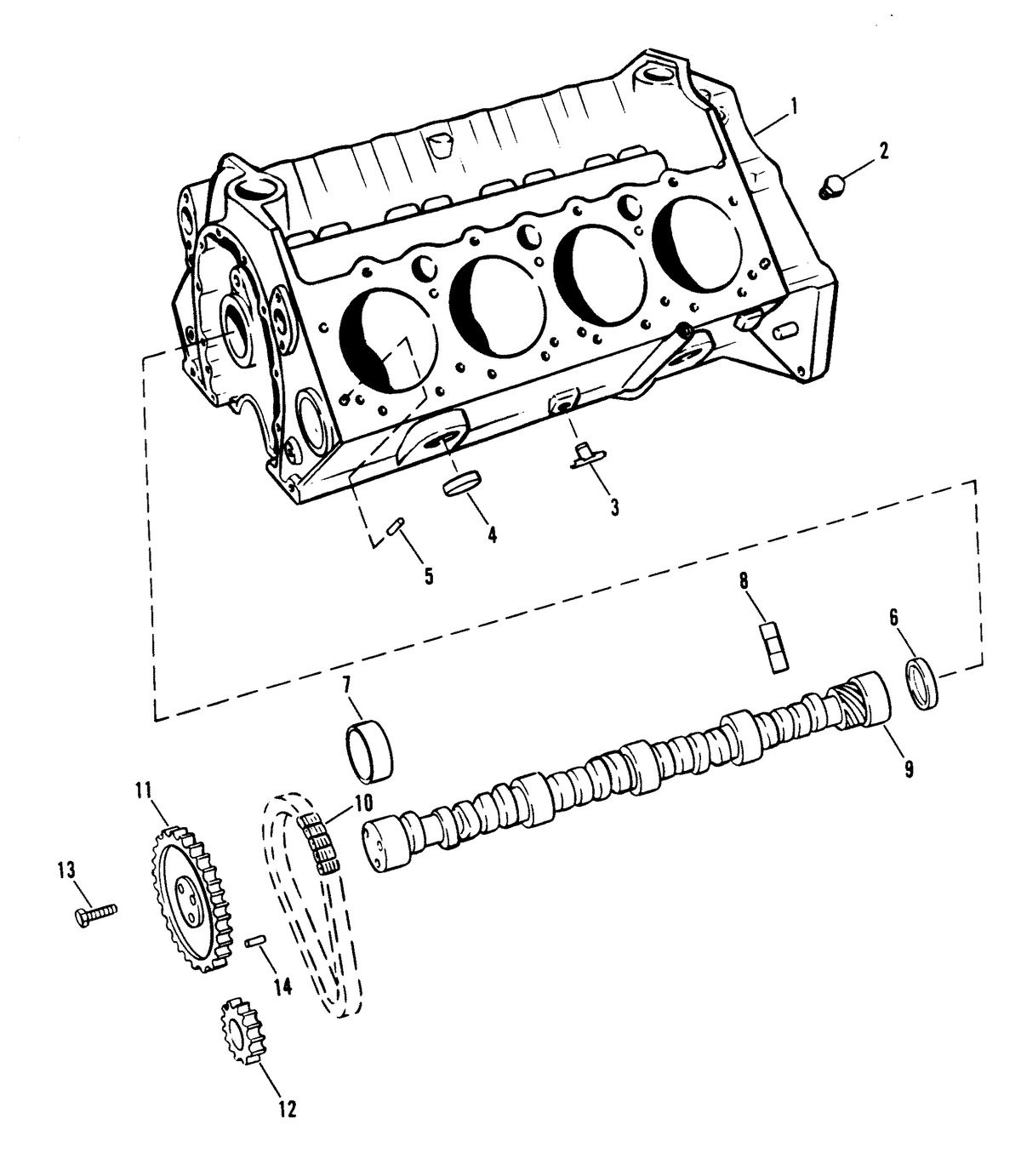 MERCRUISER 454 MAGNUM ALPHA ONE ENGINE CYLINDER BLOCK AND CAMSHAFT